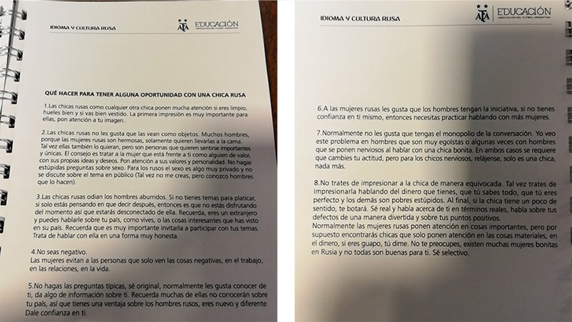 As journalists from across the globe prepare for the upcoming World Cup in Russia, a group in Argentine received a 'flirty manual' about wooing the ladies.