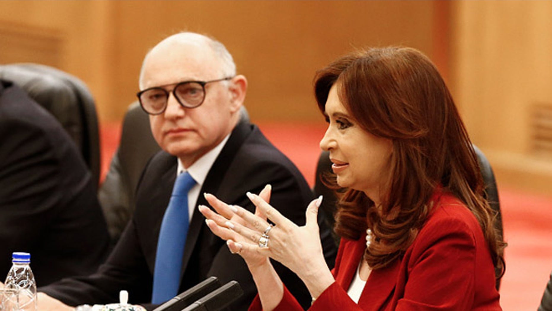 Argentinian President Cristina Fernandez and foreign minister Hector Timerman on February 4, 2015 in Beijing, China.