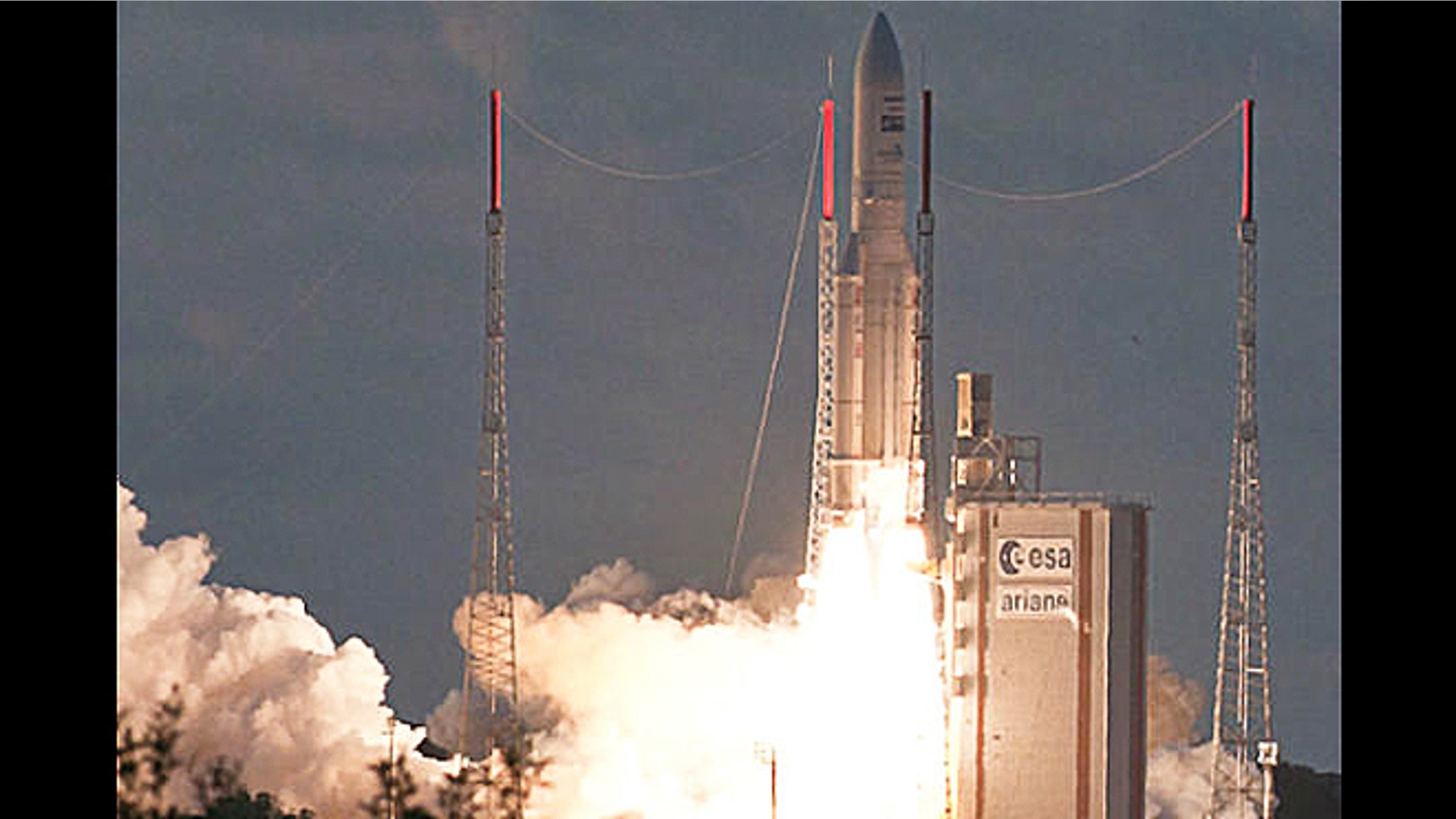 July 5, 2012: An Ariane 5 ascends from French Guiana at sunset with the EchoStar 17 and MSG-3 satellite payloads into orbit from Guiana Space Center in Kourou, French Guiana.