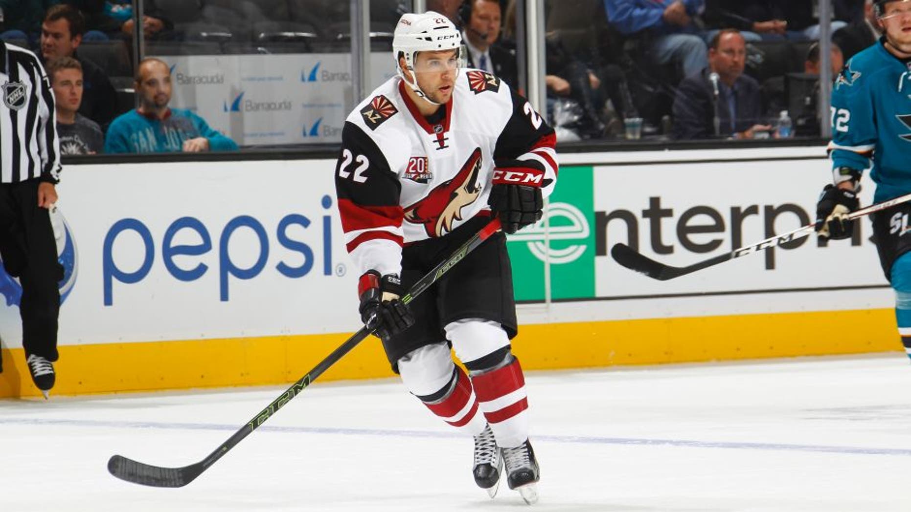SAN JOSE, CA - SEPTEMBER 30: Craig Cunningham #22 of the Arizona Coyotes skates against the San Jose Sharks at SAP Center on September 30, 2016 in San Jose, California. (Photo by Rocky W. Widner/NHL/Getty Images)
