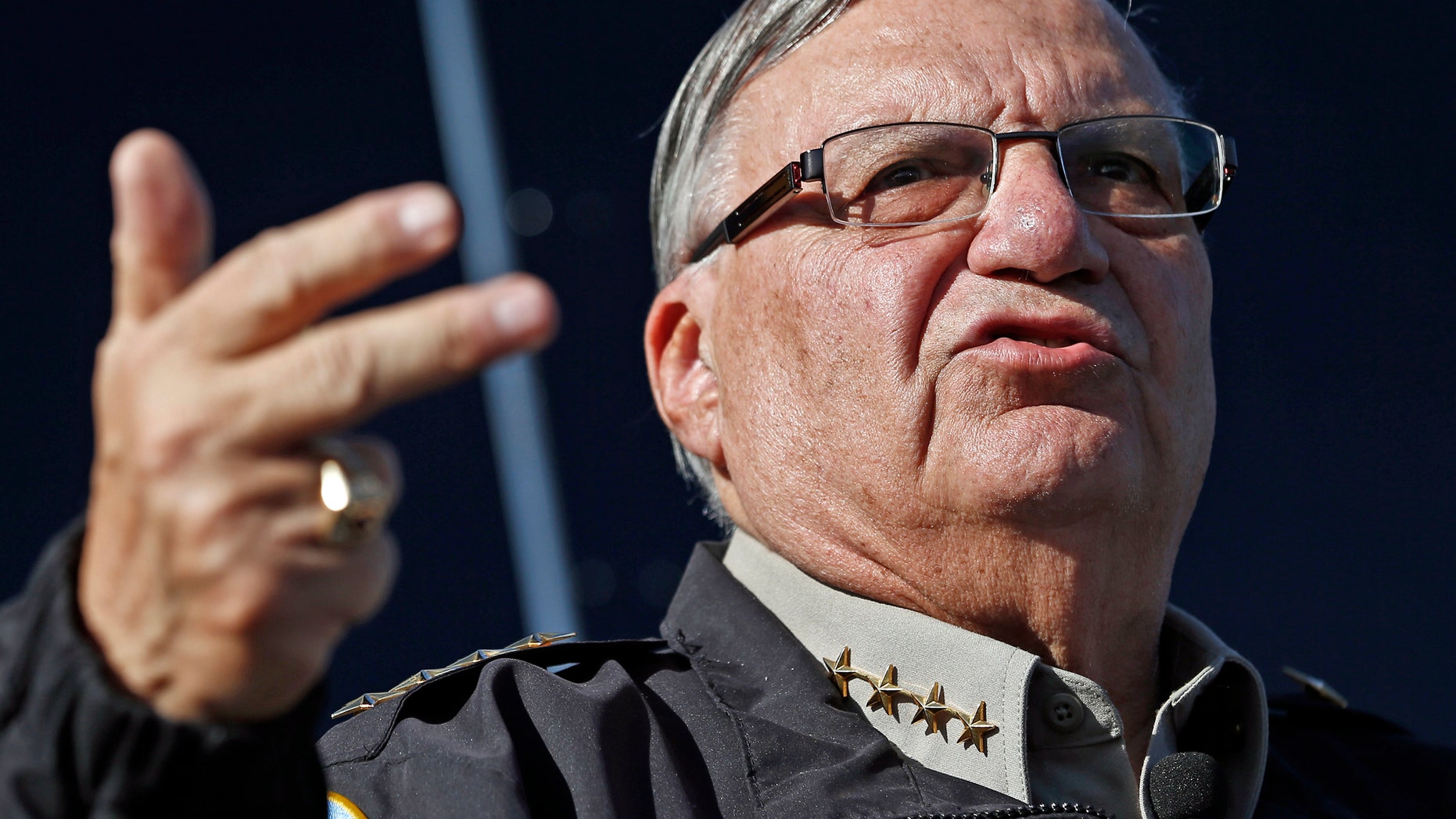 Jan. 9, 2013: Maricopa County Sheriff Joe Arpaio speaks to reporters in Phoenix, Ariz.
