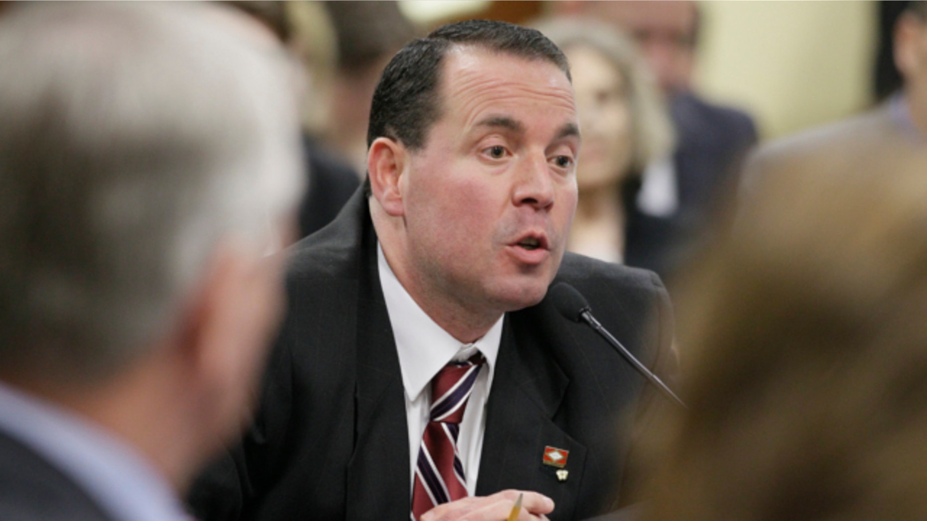 Jan. 31, 2013: Rep. Andy Mayberry, R-Hensley, explains his bill dealing with abortion during a meeting of the House Committee on Public Health, Welfare and Labor at the Arkansas state Capitol in Little Rock, Ark.