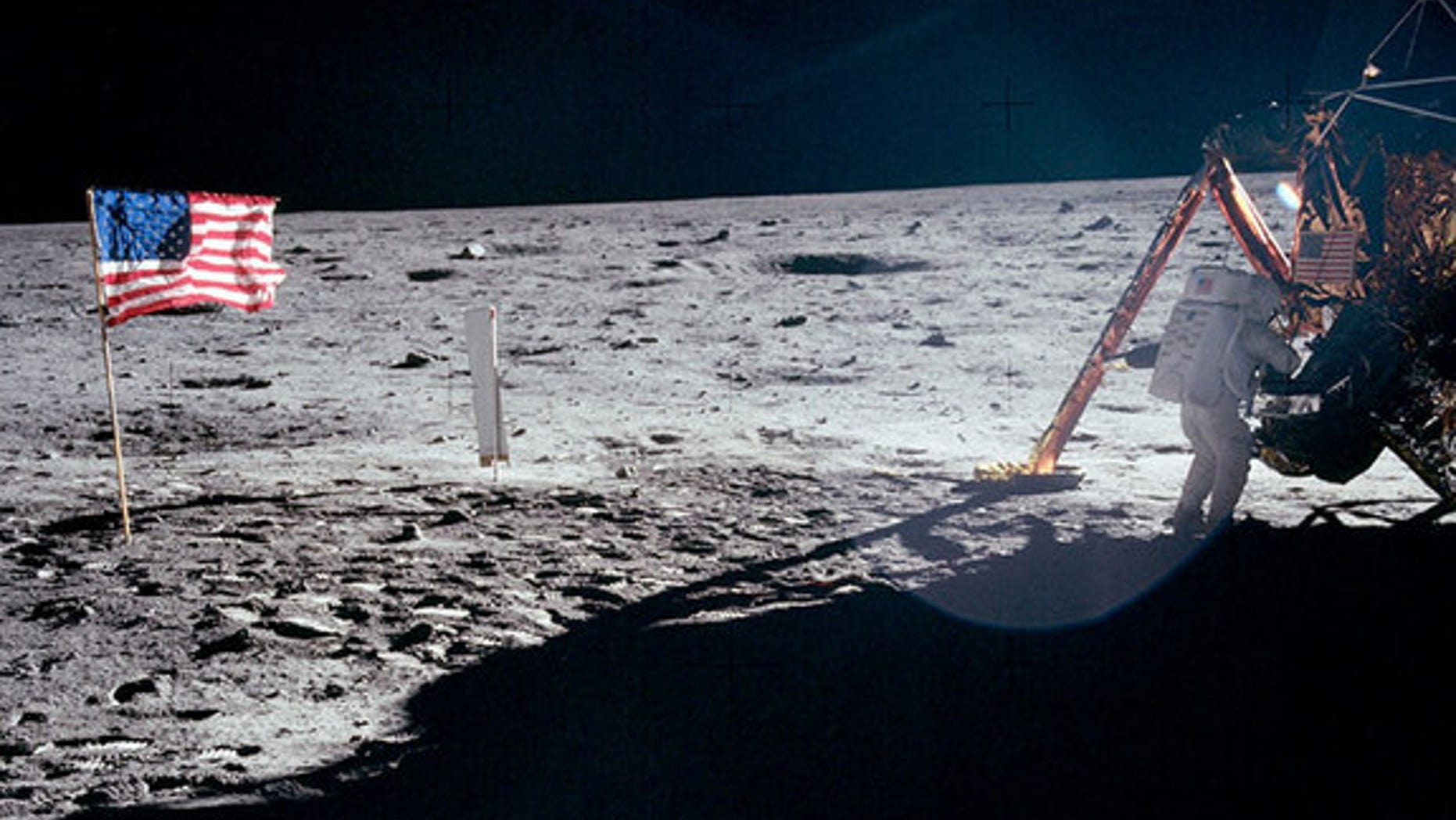 The only full-body photo of Neil Armstrong on the moon shows him working at the Apollo 11 lunar module "Eagle."
