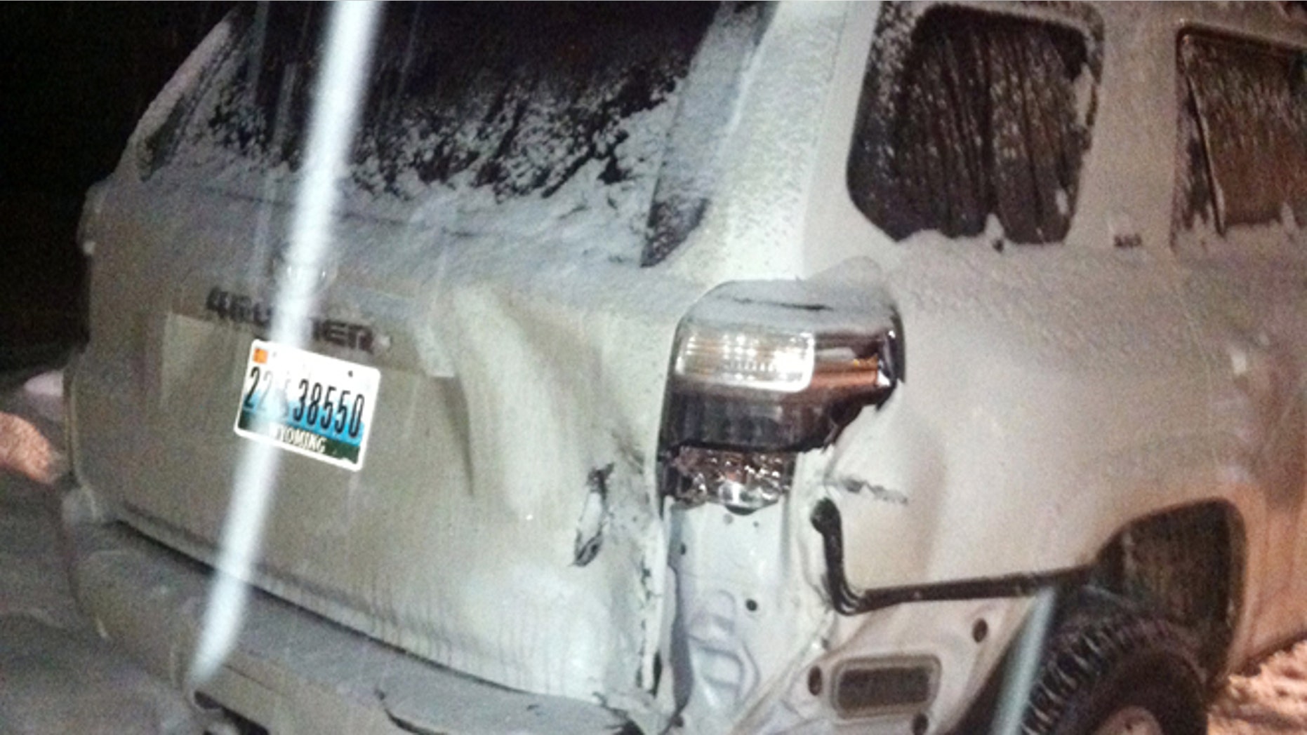 Dec. 28, 2014: This photo provided by the Aspen Police Department shows one of the two vehicles involved in a hit-and-run in Aspen, Colo. (AP)