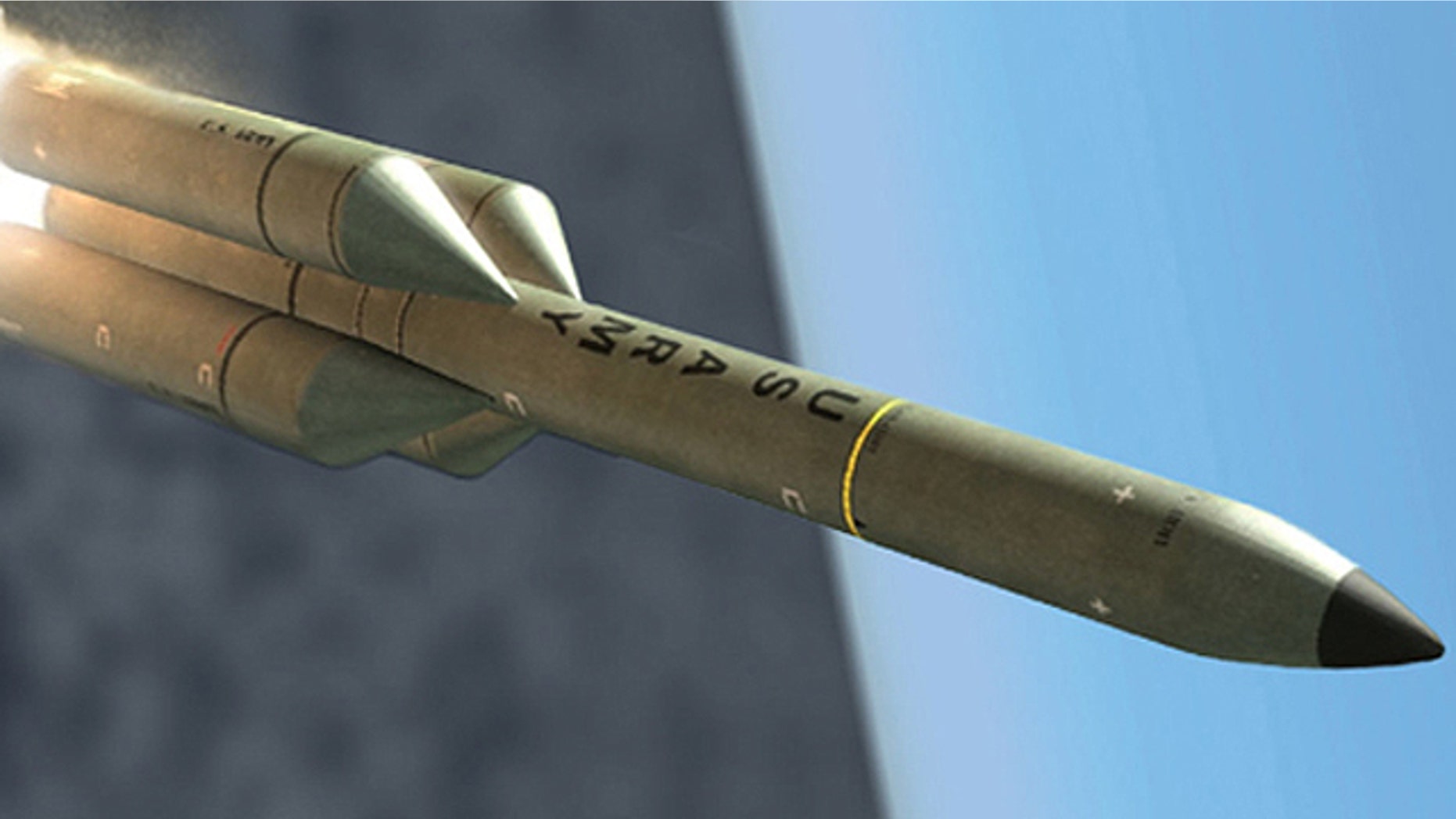 An artist's illustration of the Multipurpose Nanomissile under development by the U.S. Army to launch small satellites into orbit.