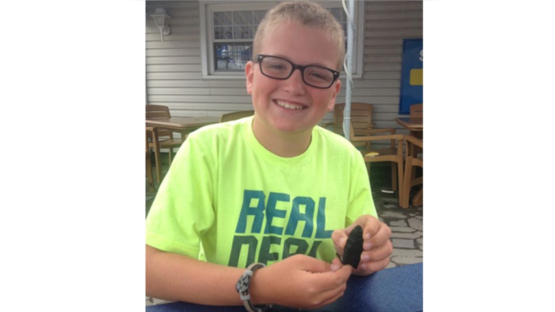 Noah Cordle, 10, found a 10,000-year-old Paleoindian arrow point on a New Jersey beach.