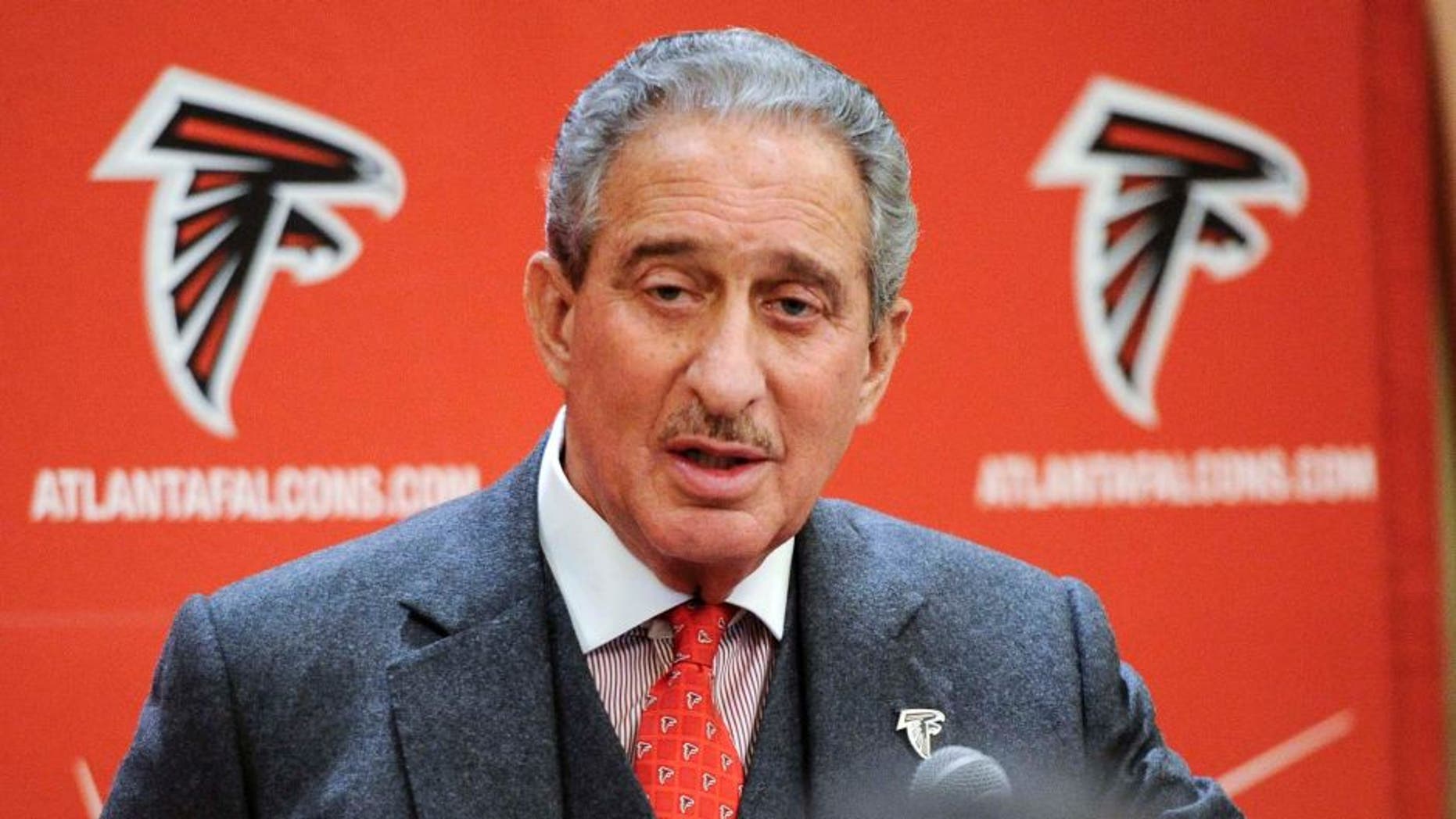 FILE - In this Jan. 6, 2014 file photo, Atlanta Falcons owner and chairman Arthur Blank speaks in Atlanta. Major League Soccer is closing in on a deal with Falcons owner Arthur Blank to bring an expansion franchise to Atlanta's new downtown stadium. A top official from Blank's parent company, Kim Schreckengost, said Tuesday, April 8, 2014, negotiations continue and "we hope to complete an agreement soon." (AP Photo/John Amis, File)