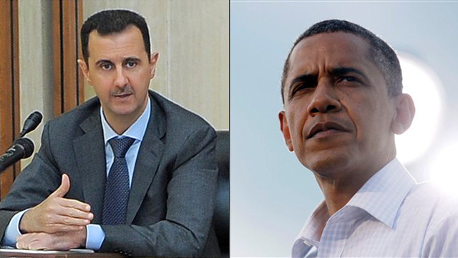 Shown here are Syrian President Bashar Assad and President Obama.
