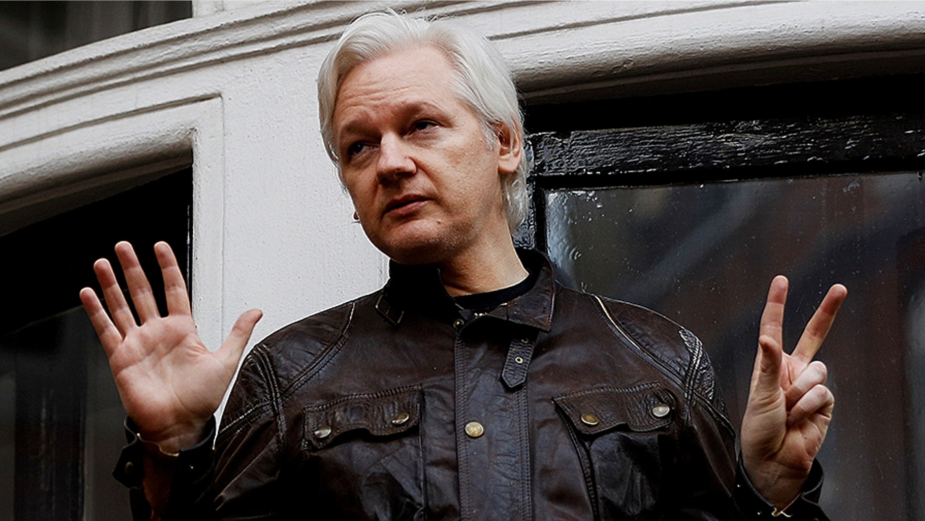 WikiLeaks founder Julian Assange is seen on the balcony of the Ecuadorian Embassy in London.