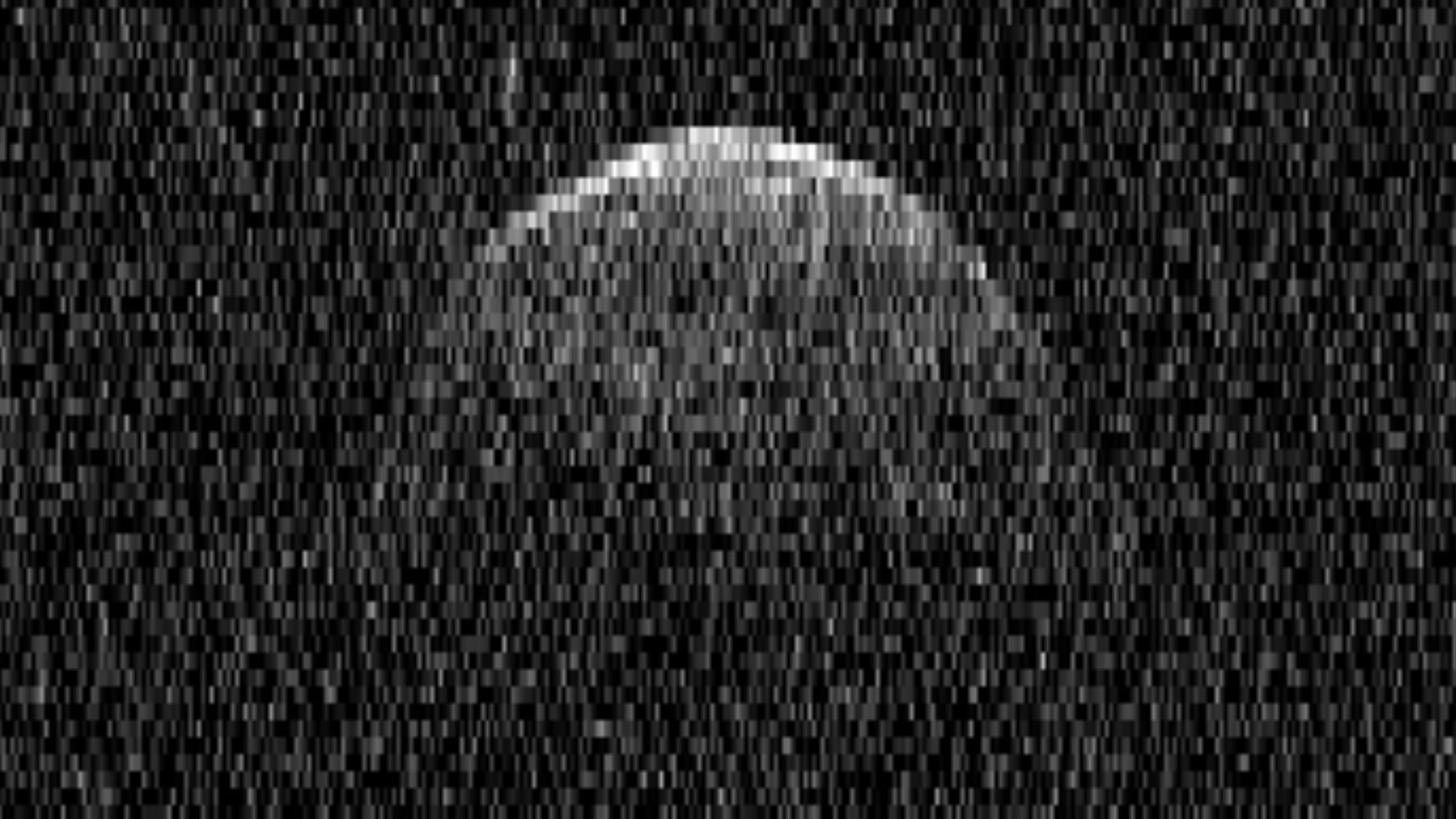 Radar image of asteroid Florence and one of its moons (small bright smudge above the main space rock) obtained on Sep. 1, 2017 using the 70-m antenna at NASA’s Goldstone Deep Space Communications complex.