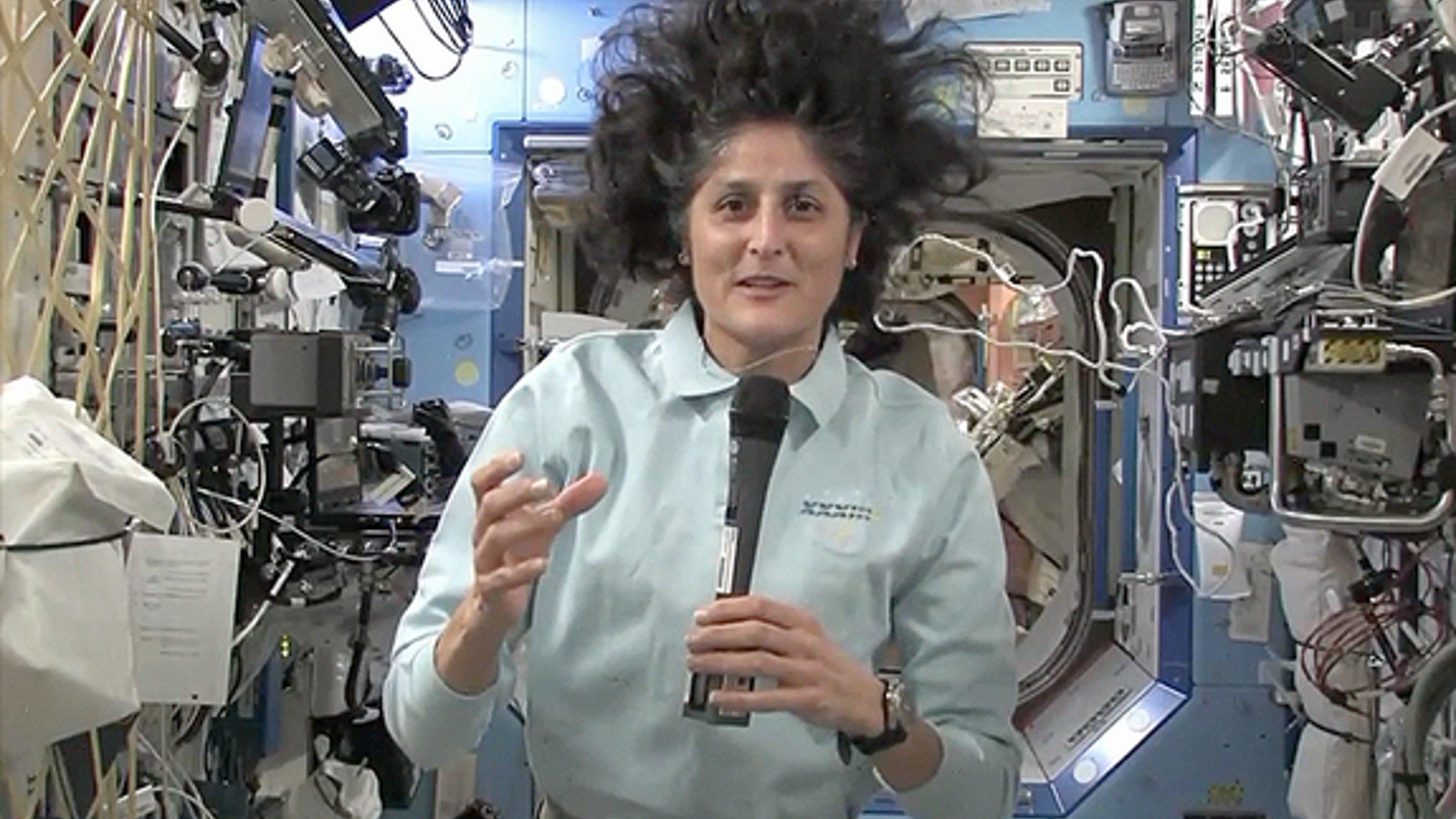 Expedition 33 commander Sunita "Suni" Williams takes part in an interview with collectSPACE.com from on board the International Space Station on Oct. 19, 2012.