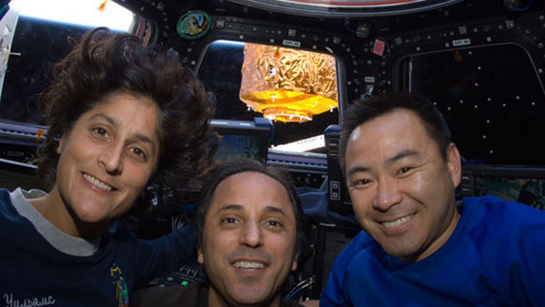 NASA astronauts Sunita Williams (left), Joe Acaba (center) and Japanese astronaut Akihiko Hoshide are pictured aboard the International Space Station during their Expedition 32 mission.