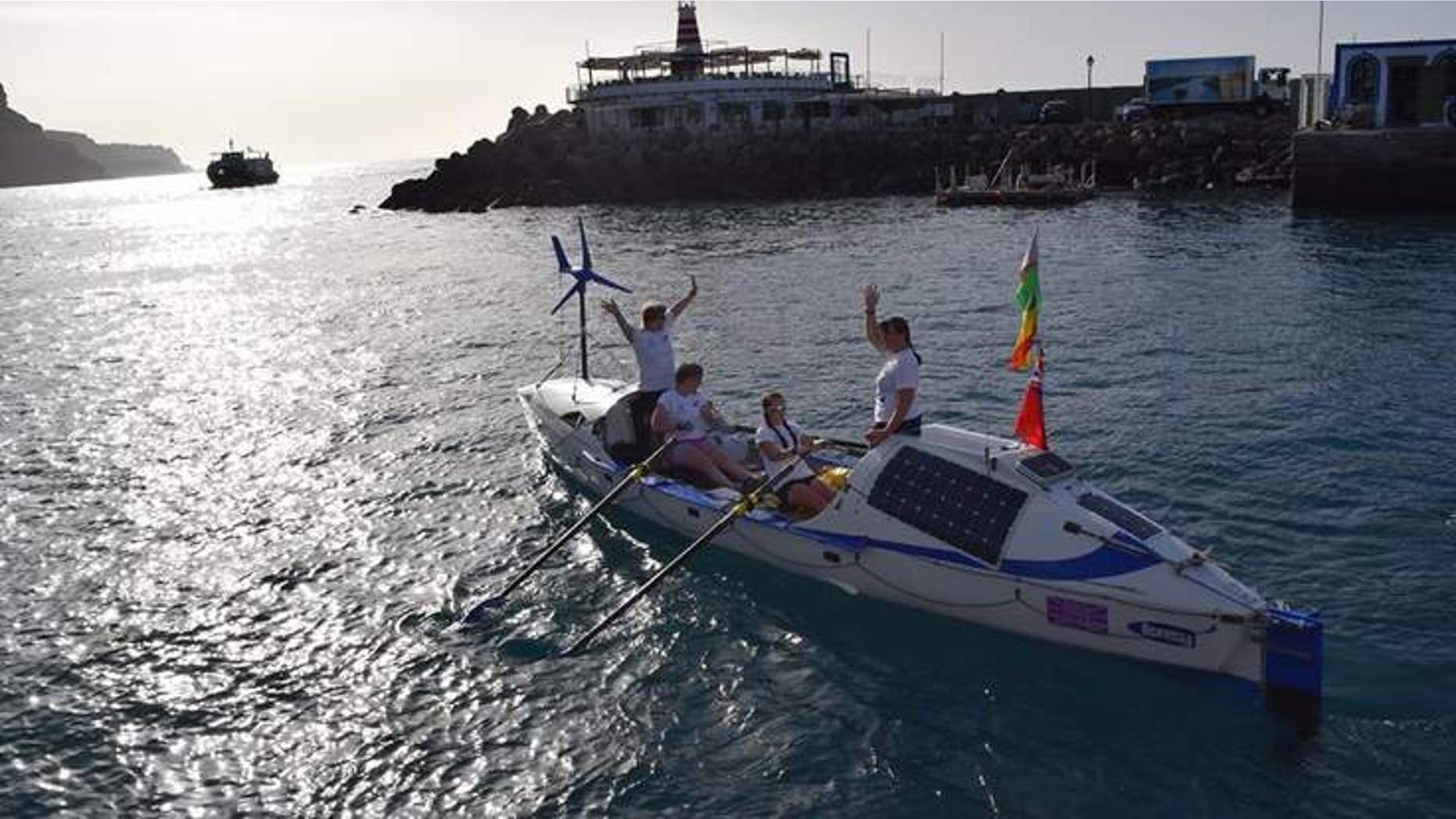 The rowers setting off on their trip in January.