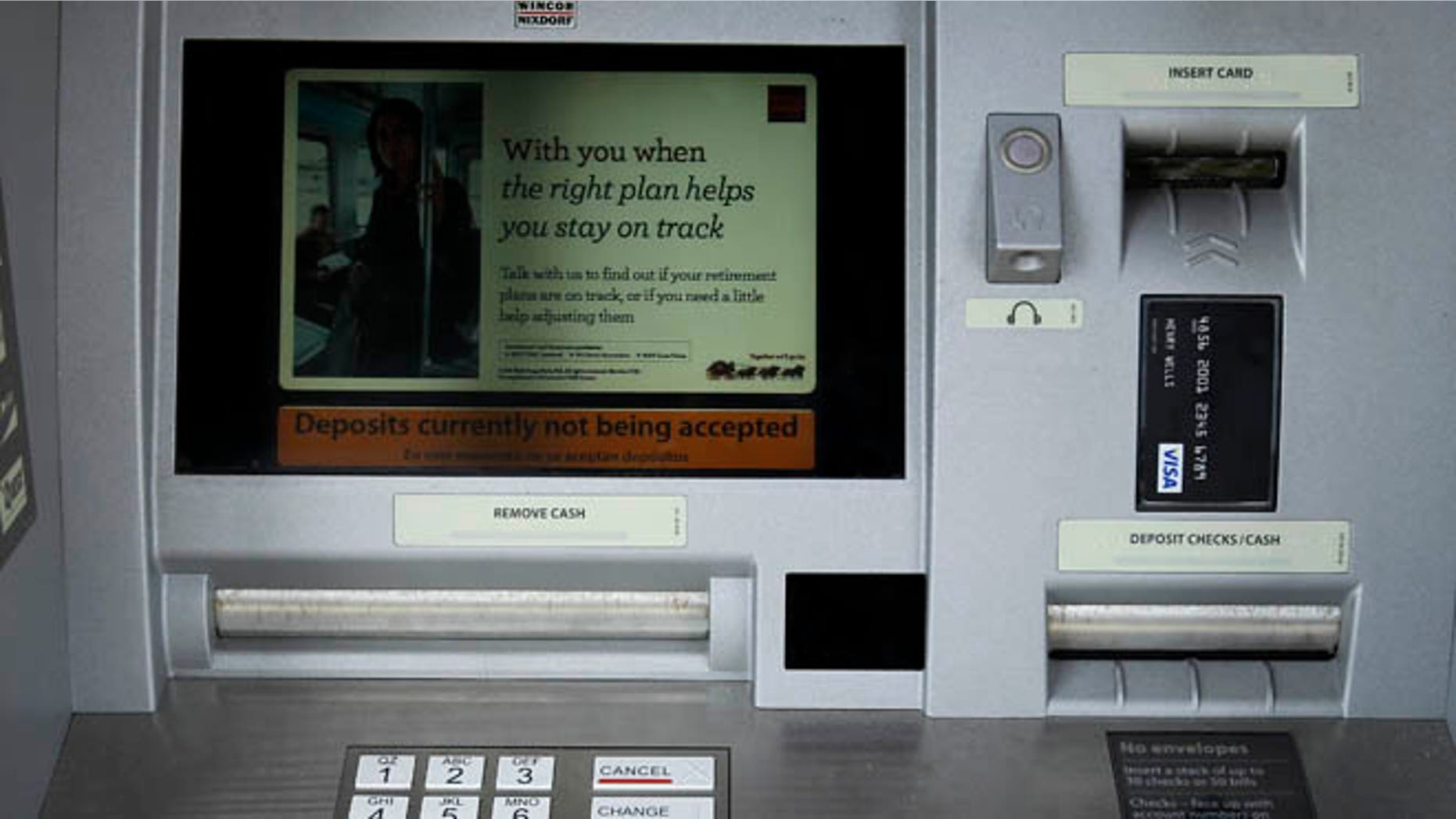April 19, 2011: A Wells Fargo ATM bank machine is shown here in Solana Beach, California.