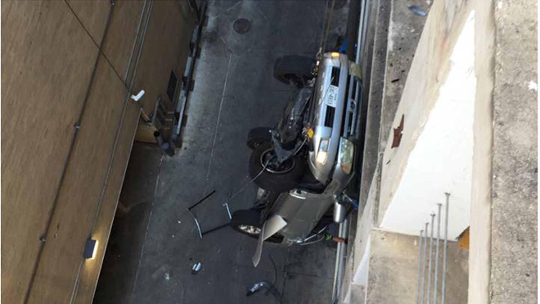 The driver of a 2004 Toyota 4Runner went off the top floor of a 9-story parking garage in downtown Austin, Texas. (Austin Fire Department)