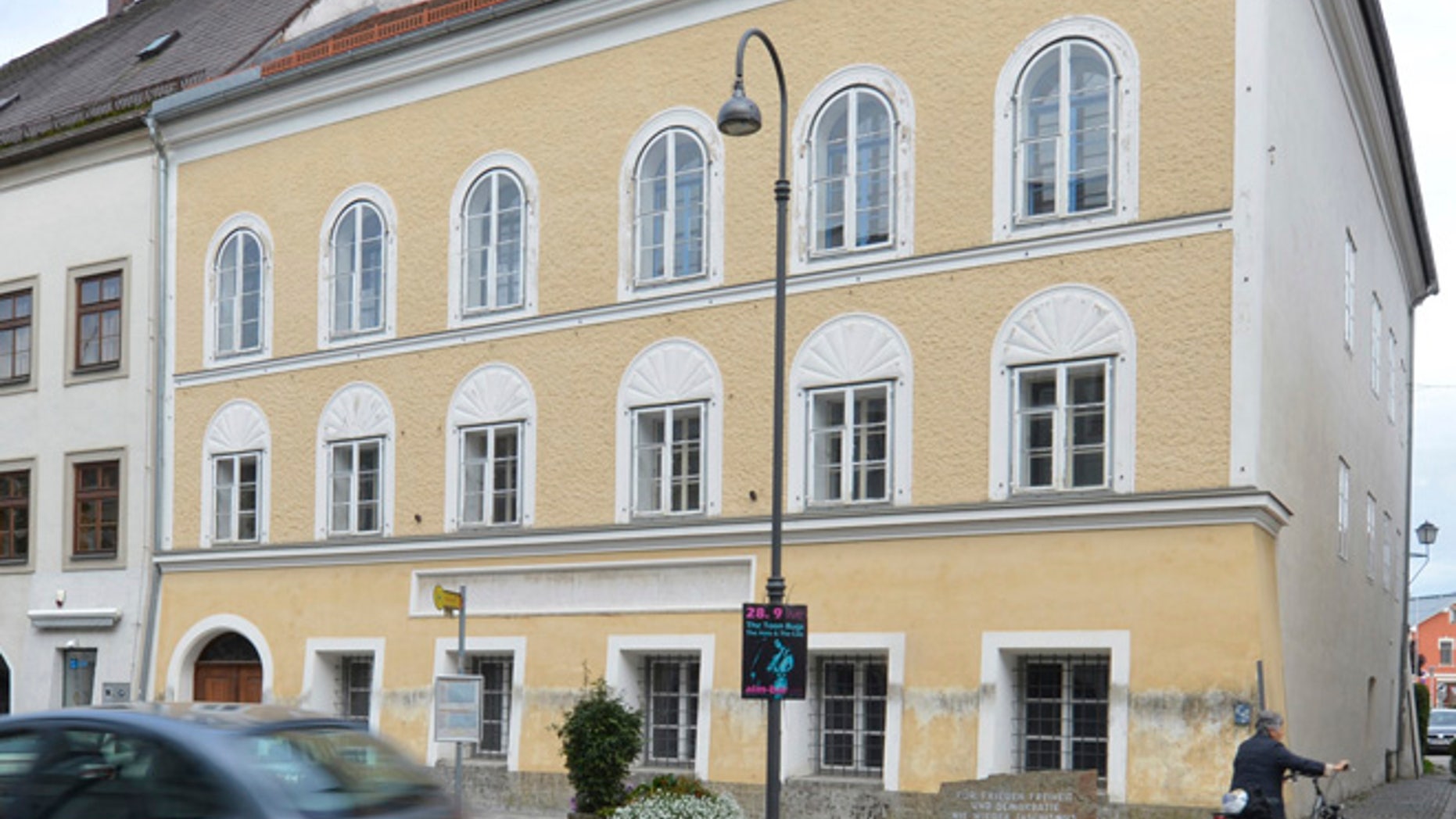 FILE - This Sept. 27, 2012 file picture shows an exterior view of Adolf Hitler's birth house, front, in Braunau am Inn, Austria.