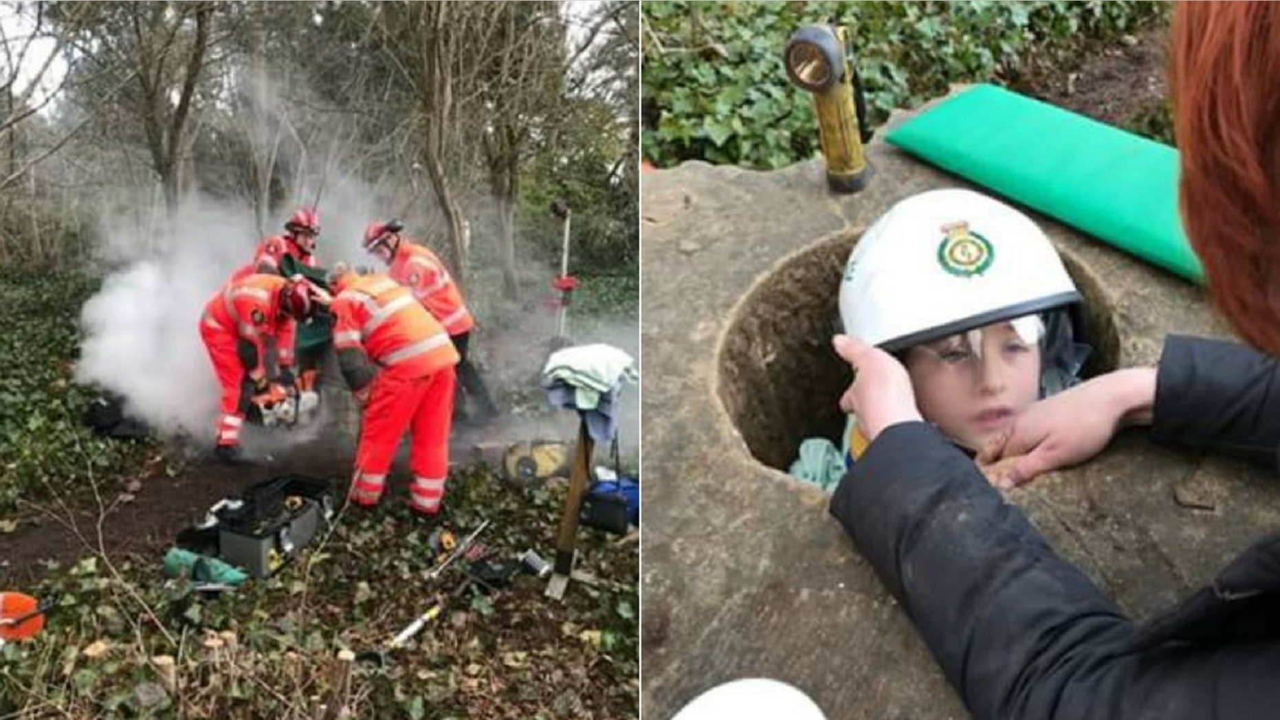 Max Morgan was rescued after being trapped in a stone structure for three hours.