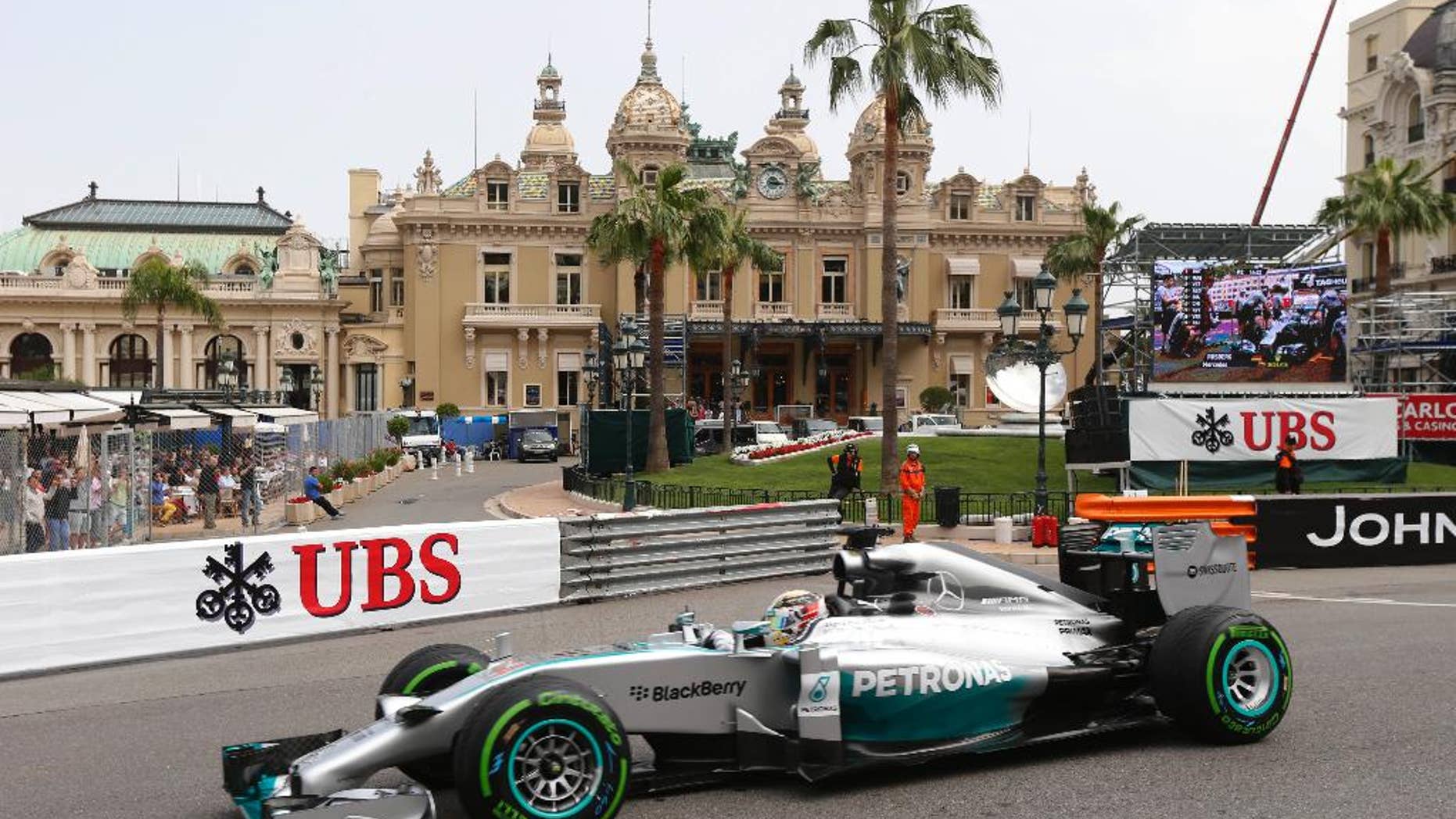 Mercedes driver Lewis Hamilton of Britain steers his car during the second free practice at the Monaco racetrack, in Monaco, Thursday, May 22, 2013. The Monaco Formula One Grand Prix will be held on Sunday. (AP Photo/Claude Paris)