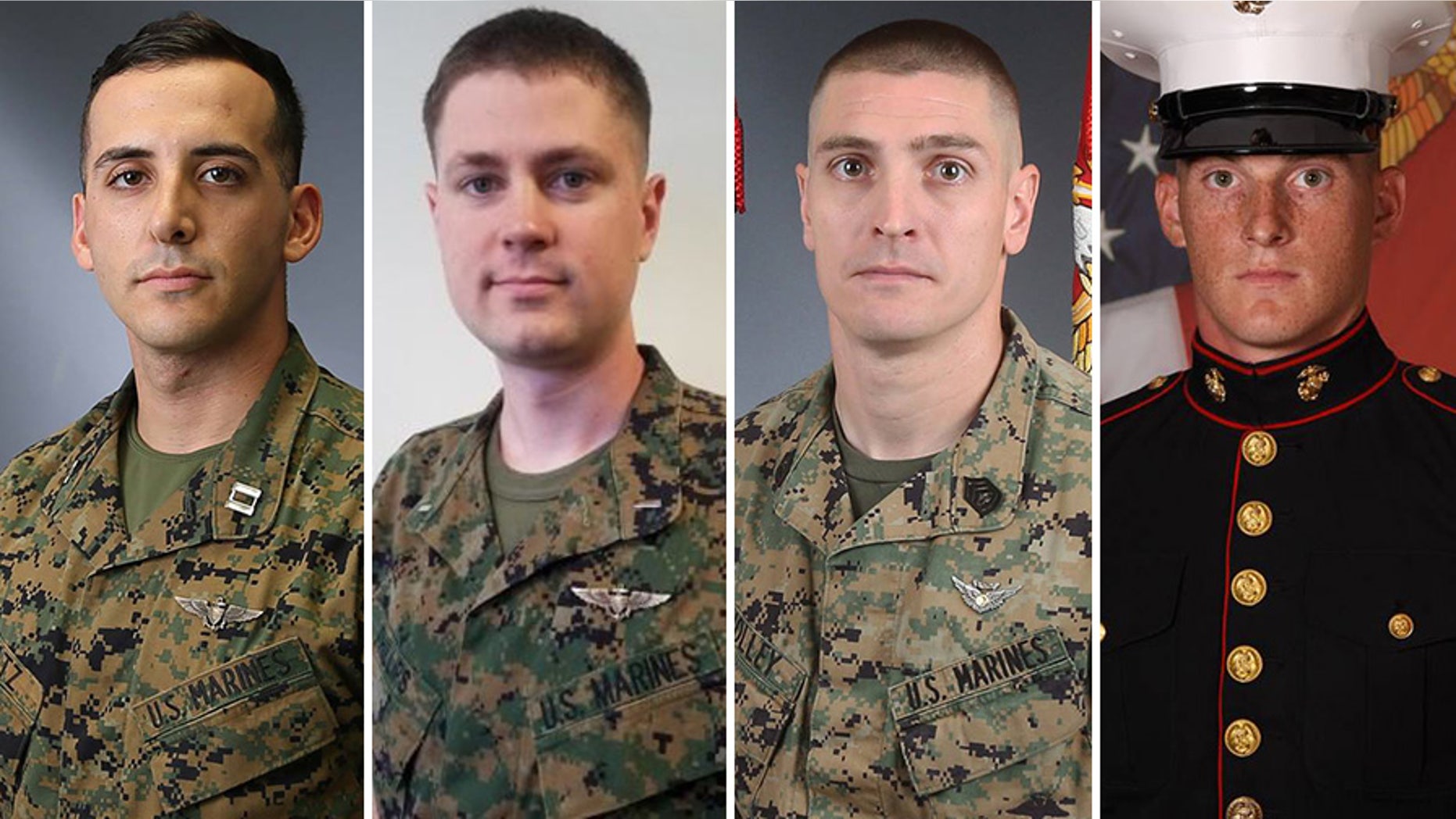 The deceased Marines, from left to right, were Capt. Samuel A. Schultz, First Lt. Samuel D. Phillips, Gunnery Sgt. Derik R. Holley and Lance Cpl. Taylor J. Conrad.