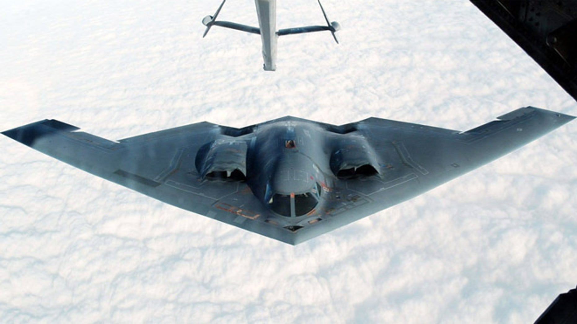 Oct. 30, 2002: The B-2 Spirit stealth bomber approaches an U.S. Air Force KC-10(A) tanker plane over the Missouri sky to receive an aerial refueling after taking off from the Whiteman Air Force Base in Johnson County, Missouri. (Reuters)