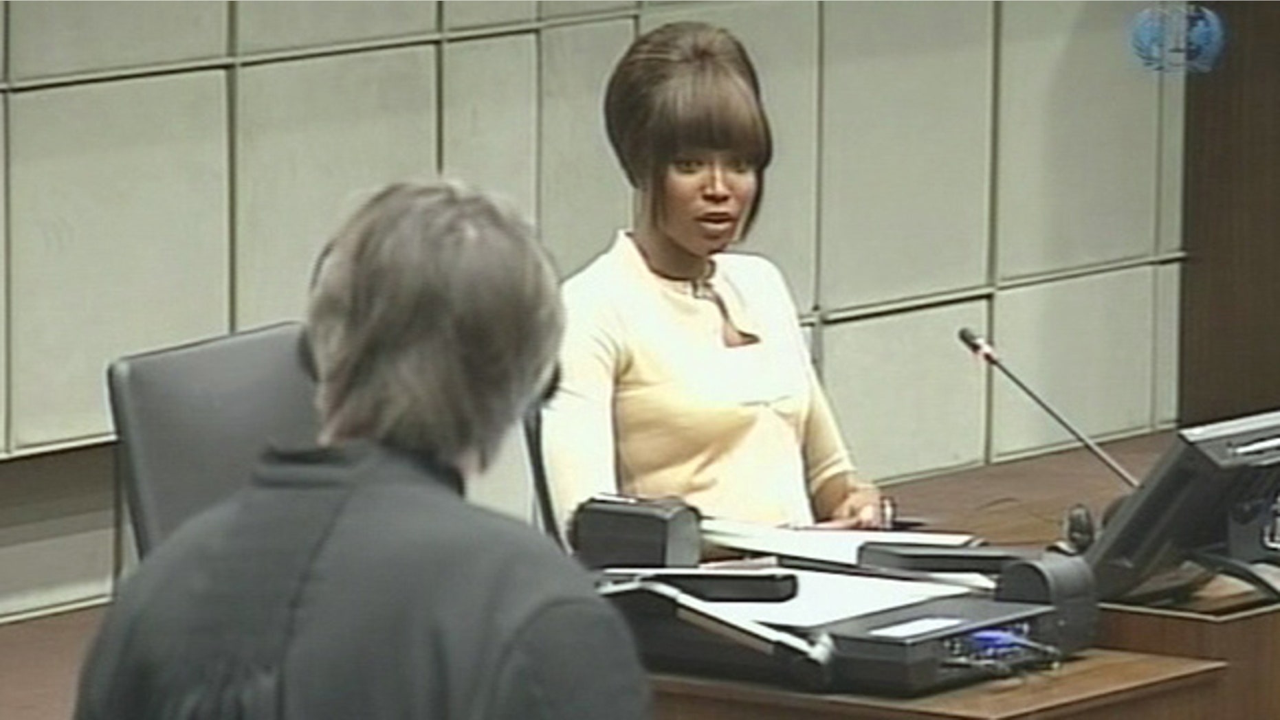 In this image made from television Naomi Campbell is seen at the U.N.-backed Special Court for Sierra Leone in Leidschendam, Netherlands, Thursday, Aug. 5, 2010. Naomi Campbell appeared at a Dutch courthouse to give evidence at the war crimes trial of former Liberian ruler Charles Taylor.