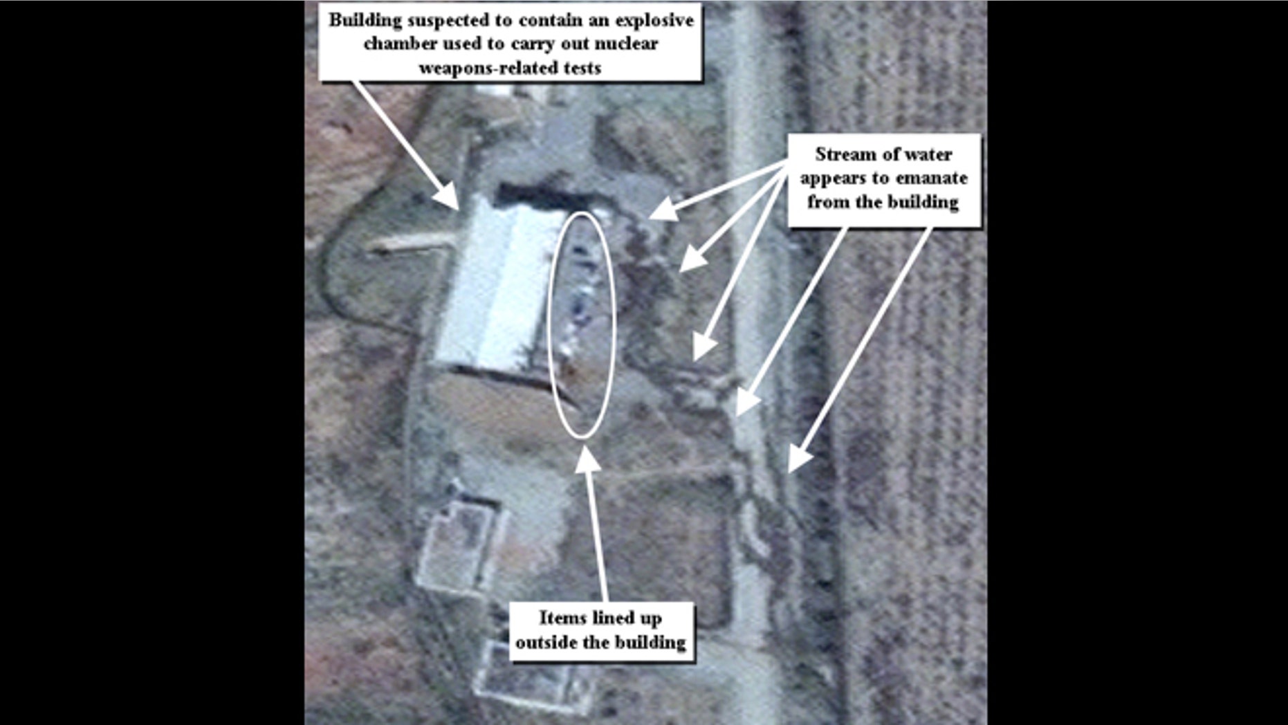 This April 9, 2012 file photo photo provided by the Institute for Science and International Security, ISIS shows suspected cleanup activities at a building alleged to contain a high explosive chamber used for nuclear weapon related tests in the Parchin military complex in Iran. A U.S. institute tracking Iran's nuclear program said Thursday Aug. 22, 2013 that recent satellite images of the Parchin military complex it has analyzed show further major alterations of a military site that the U.N. has long tried to access to follow up suspicions that Tehran may have used it in attempts to develop atomic arms.