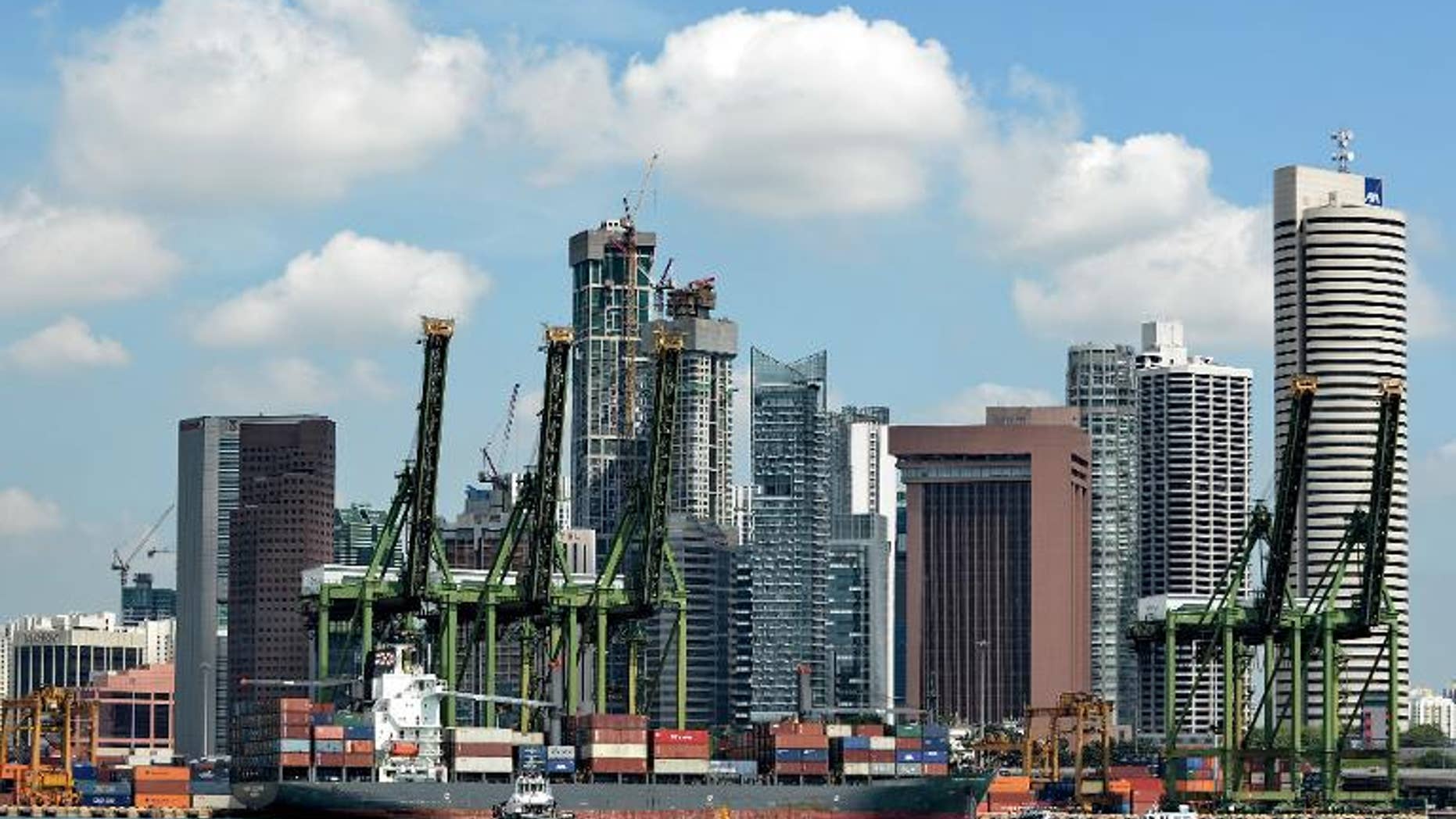 The Keppel container port next to the financial district in Singapore on April 12, 2013