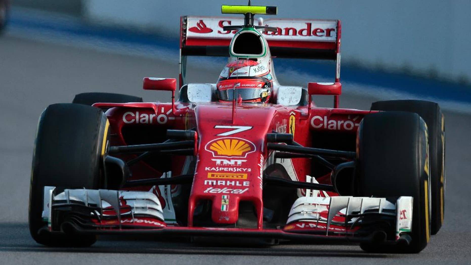 Ferrari driver Kimi Raikkonen of Finland steers his car during the Formula One Russian Grand Prix at the Sochi Autodrom racetrack in Sochi, Russia, Sunday, May 1, 2016.(AP Photo/Ivan Sekretarev)