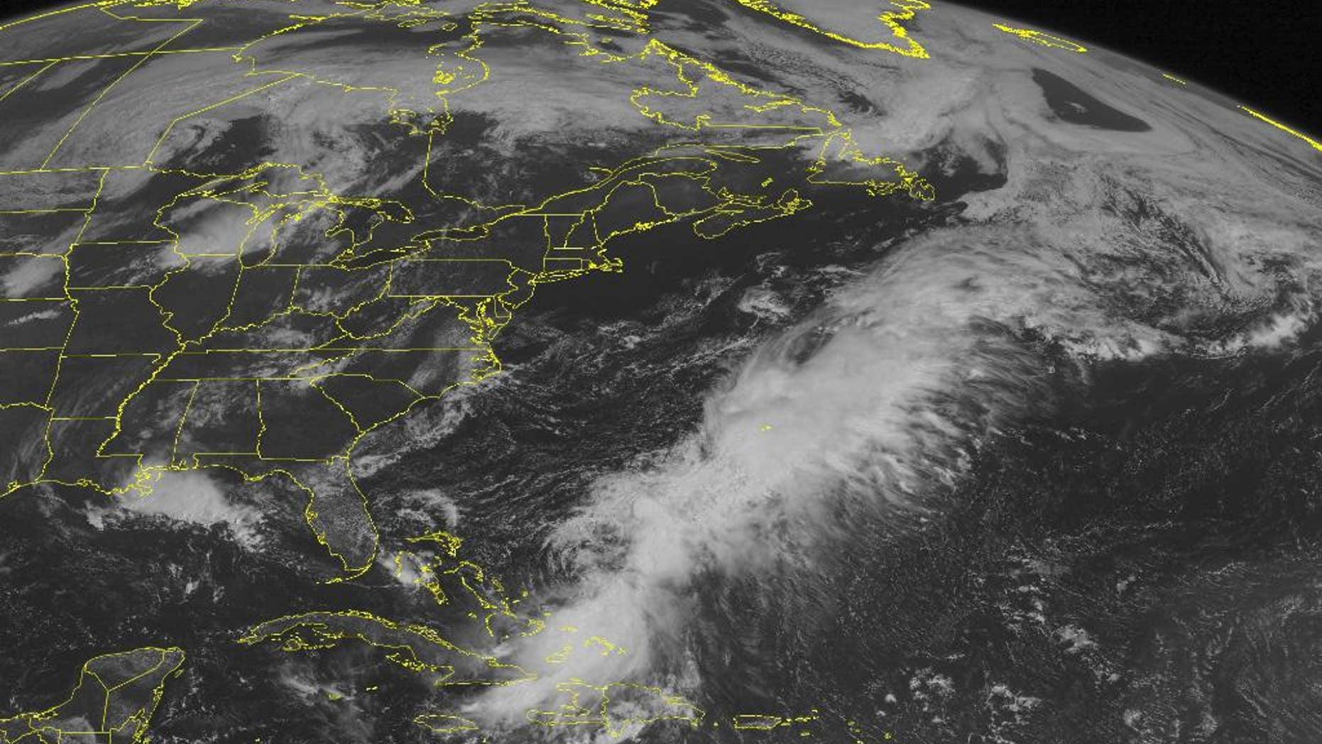 This NOAA satellite image taken Monday, Aug. 25, 2014, at 10:45 a.m. EDT shows showers and thunderstorms affecting portions of the central Gulf Coast as a frontal boundary was sinking into the region. Thunderstorms were also in place over the Upper Mississippi Valley and western Great Lakes as a cold front was slowly pushing in from the West. Much of the East was sunny under the influence of high pressure. Meanwhile, Tropical Storm Cristobal, which is expected to remain over the Atlantic, was producing showers and thunderstorms across the southeastern Bahamas, eastern Cuba and Hispaniola. (AP Photo/Weather Underground)