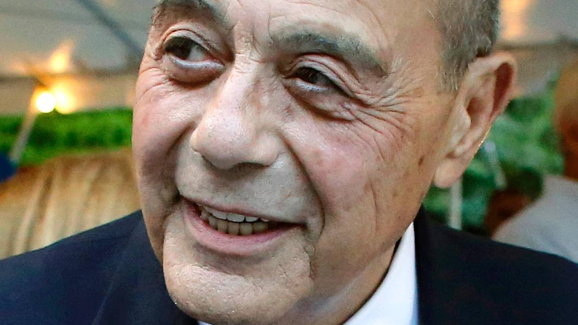 FILE - This Sept. 10, 2014, file photo shows former Providence, R.I., Mayor Buddy Cianci, who died at age 74 on Jan. 28, 2016, in Providence. Cianci held office for more than 21 years, but was forced from his seat twice due to felonies. He left behind several ventures, including his self-branded pasta sauce, a scholarship fund and plans for a library to house 40 years’ worth of memorabilia. (AP Photo/Steven Senne, File)