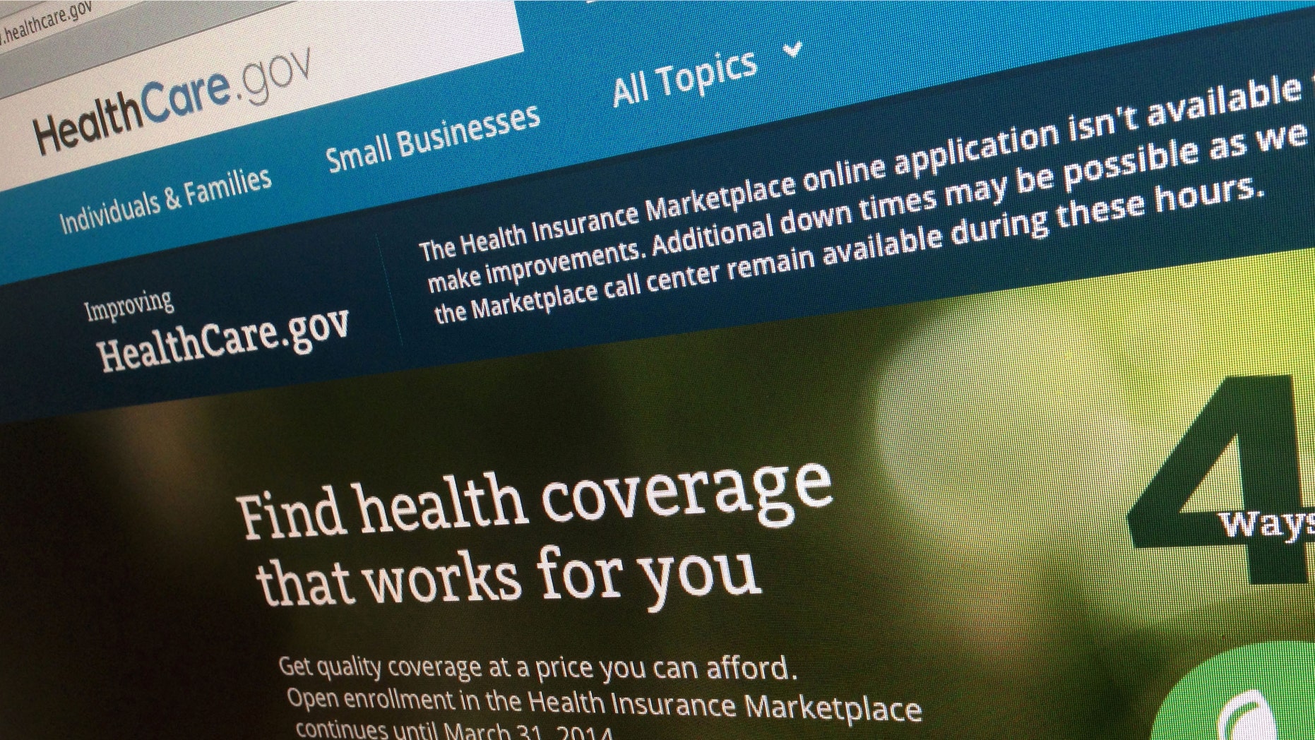 FILE - This Nov. 29, 2013, file photo shows a part of the HealthCare.gov website, photographed in Washington. The administration is warning hundreds of thousands of consumers they risk losing taxpayer-subsidized health insurance unless they act quickly to resolve issues about their citizenship and immigration status. (AP Photo/Jon Elswick, File)