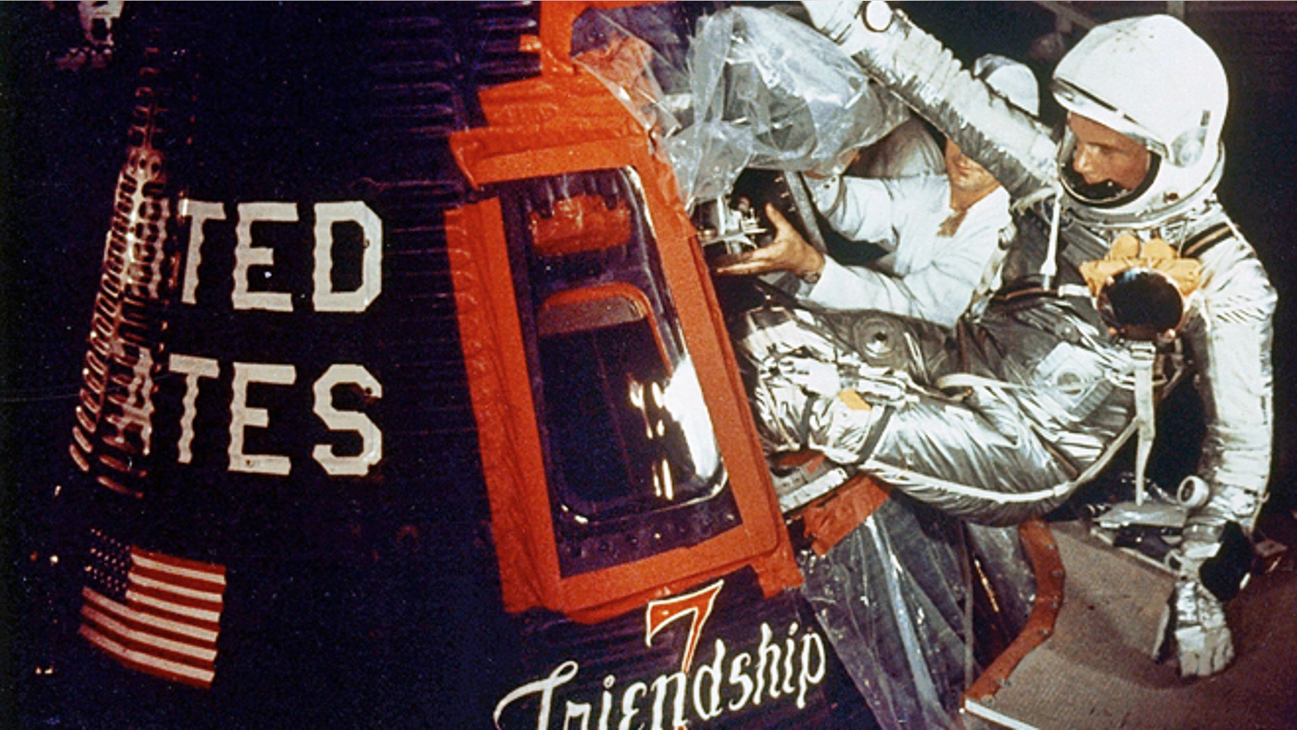 Feb. 20, 1962: Astronaut John Glenn climbs into the Friendship 7 space capsule atop an Atlas rocket at Cape Canaveral, Fla. for the flight which made him the first American to orbit the earth.