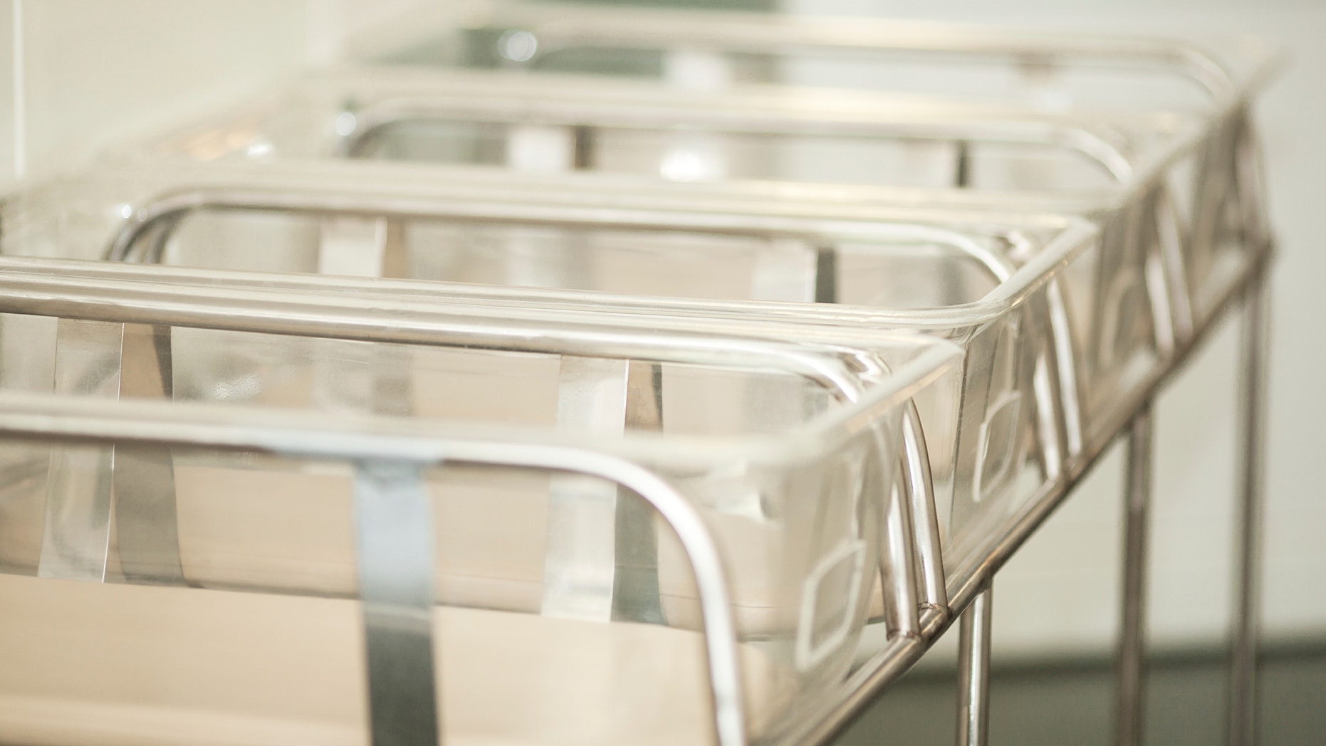 Close up of a range of empty baby containers in the maternity hospital