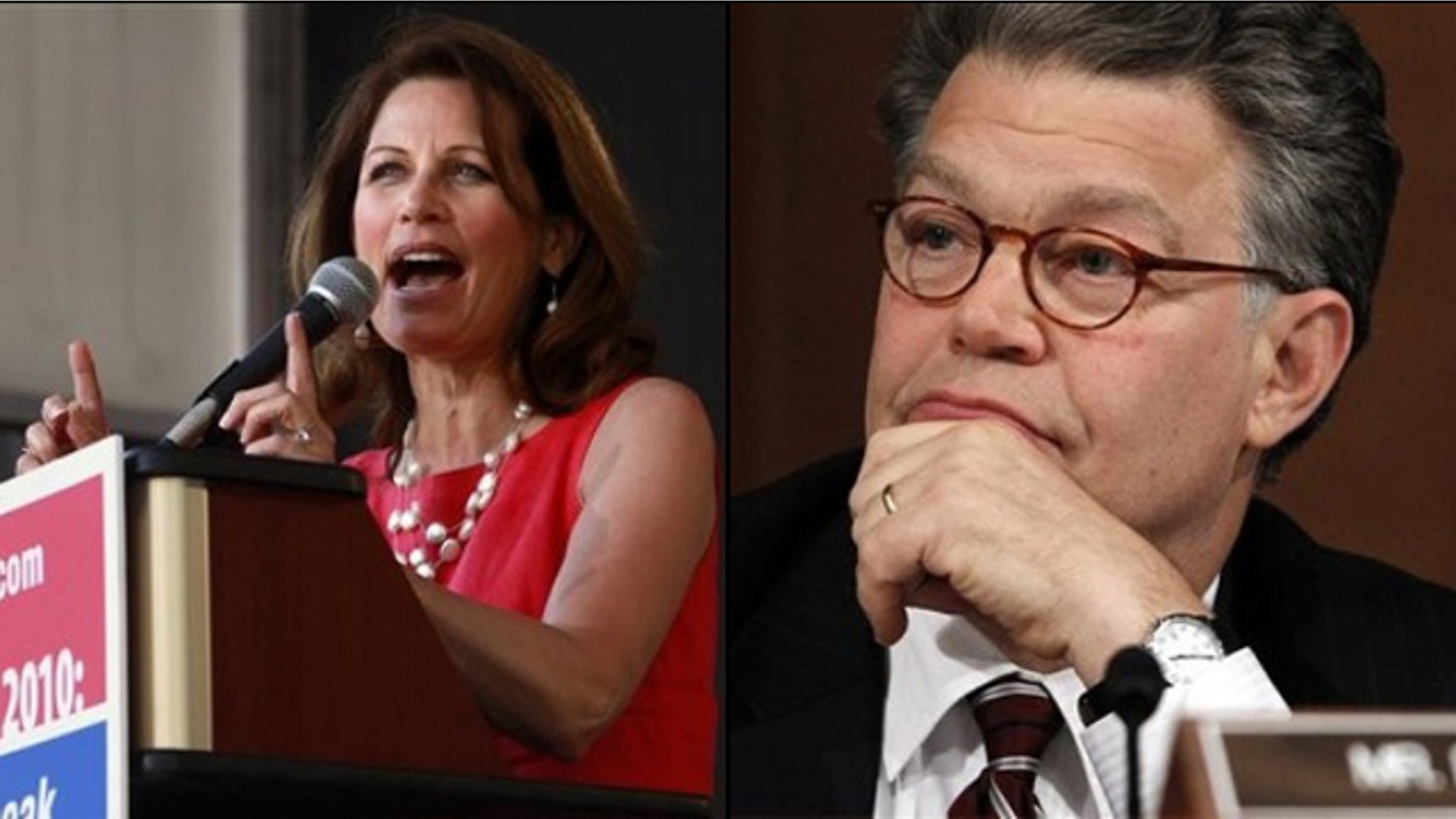 Rep. Michele Bachmann and Sen. Al Franken are two of the speakers being featured at dueling online conferences in Las Vegas. (AP)