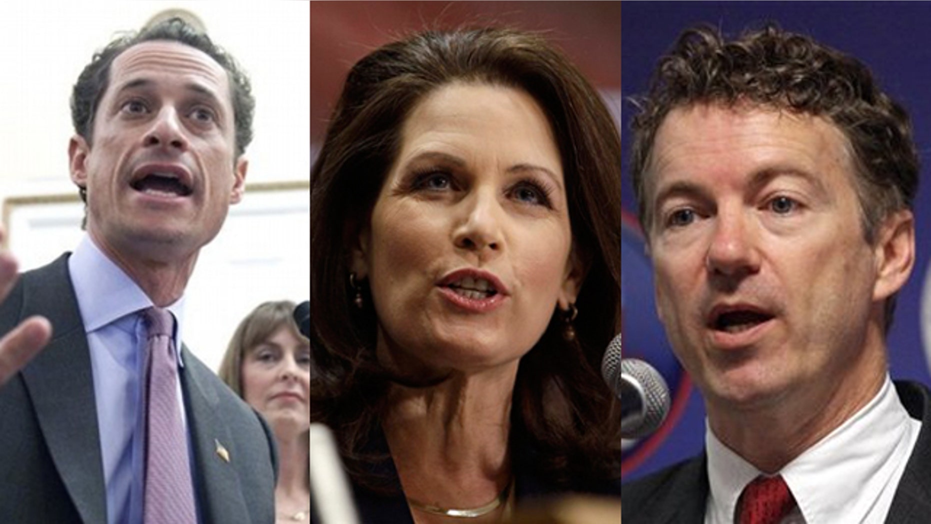 Shown here are Rep. Anthony Weiner, left, Rep. Michele Bachmann, center, and Sen. Rand Paul.