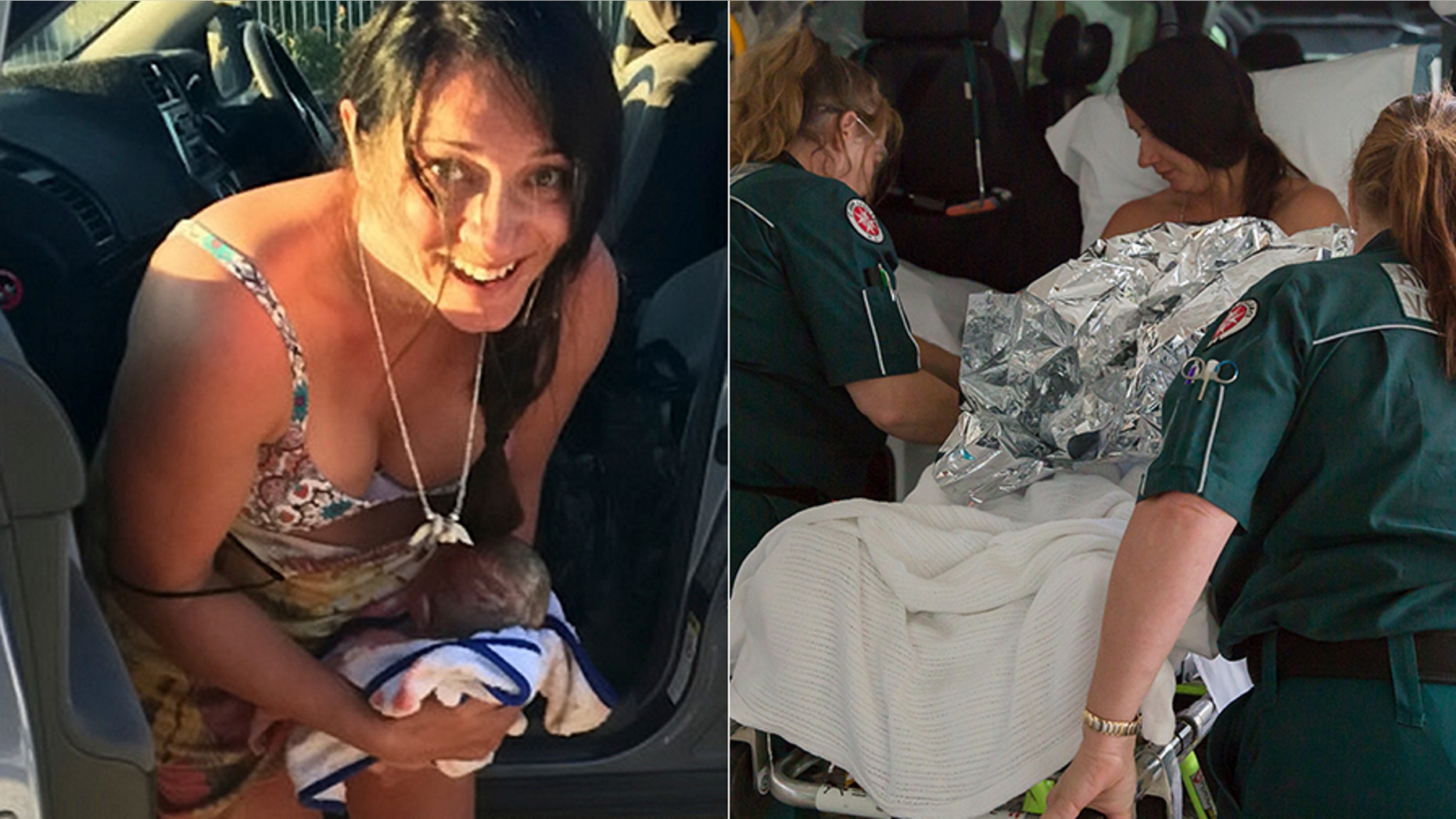 An Australian woman was forced to give birth by the side of the road after leaving too late to get to the hospital.
