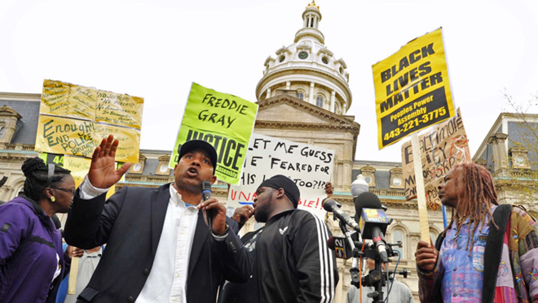 April 20, 2015: Edward Brown speaks at a protest outside City Hall about Freddie Gray in Baltimore.