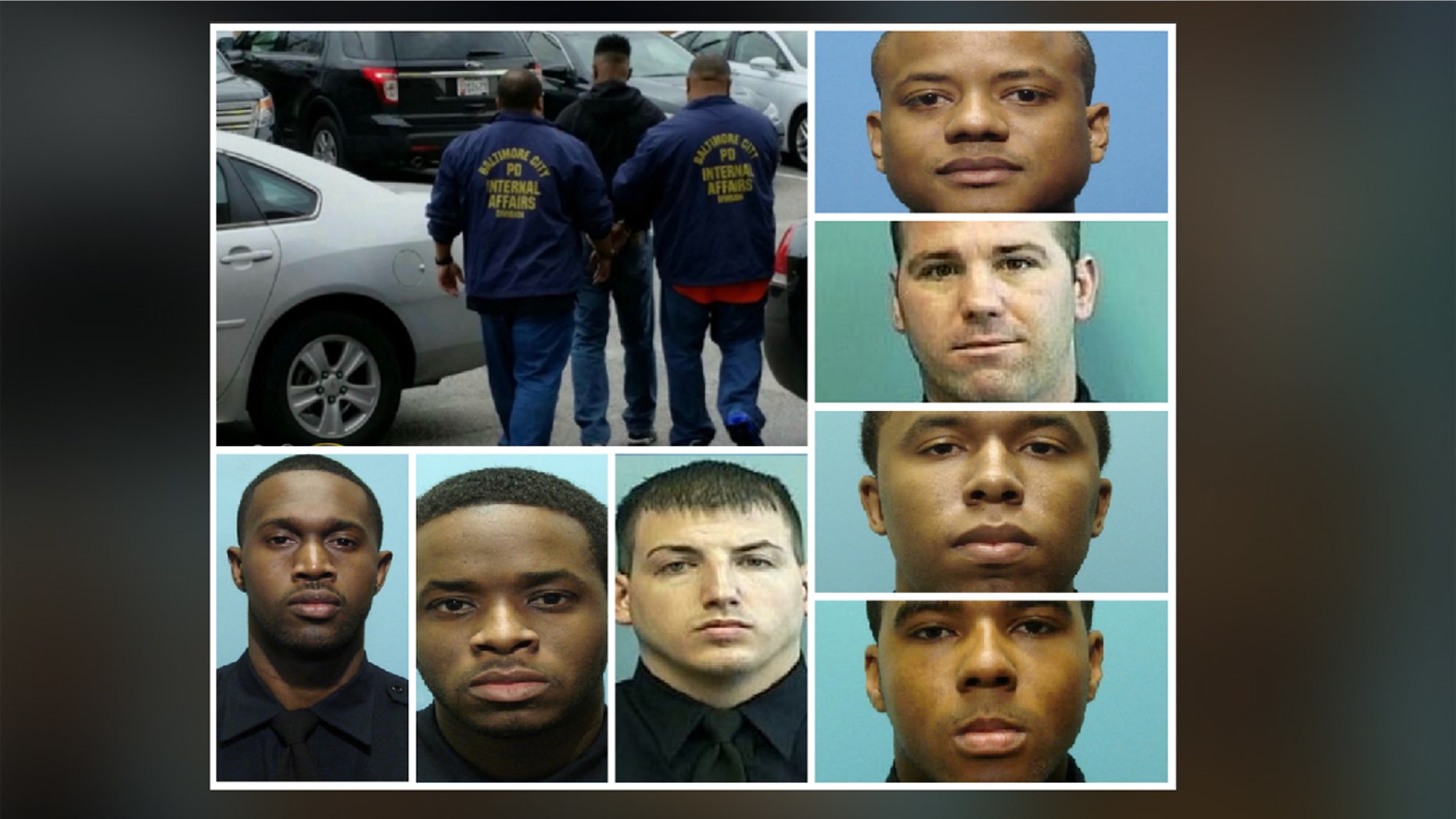 All seven indicted officers were taken into custody at the Baltimore Police Internal Affairs section on Wednesday.