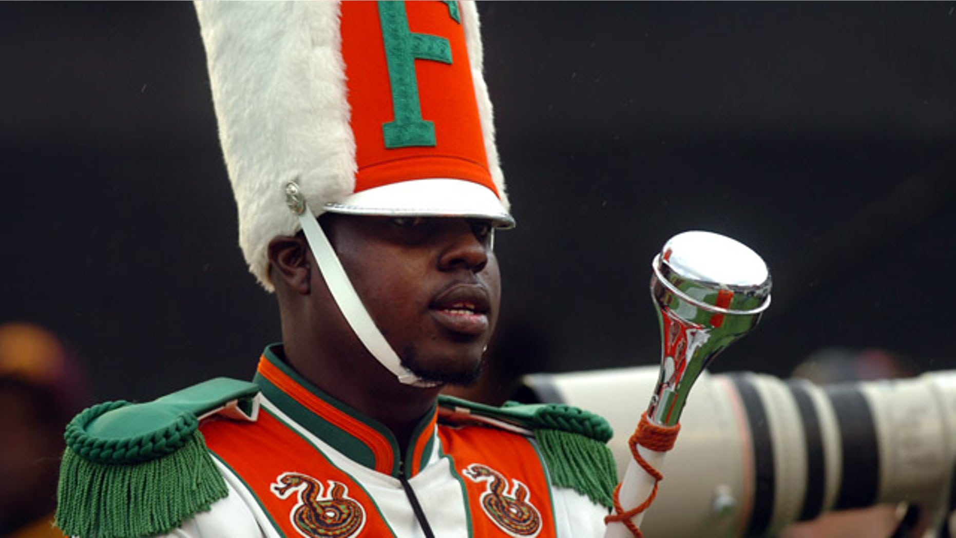 Nov. 19, 2011: Robert Champion, a drum major in Florida A&M University's Marching 100 band, performs during halftime of a football game in Orlando, Fla.