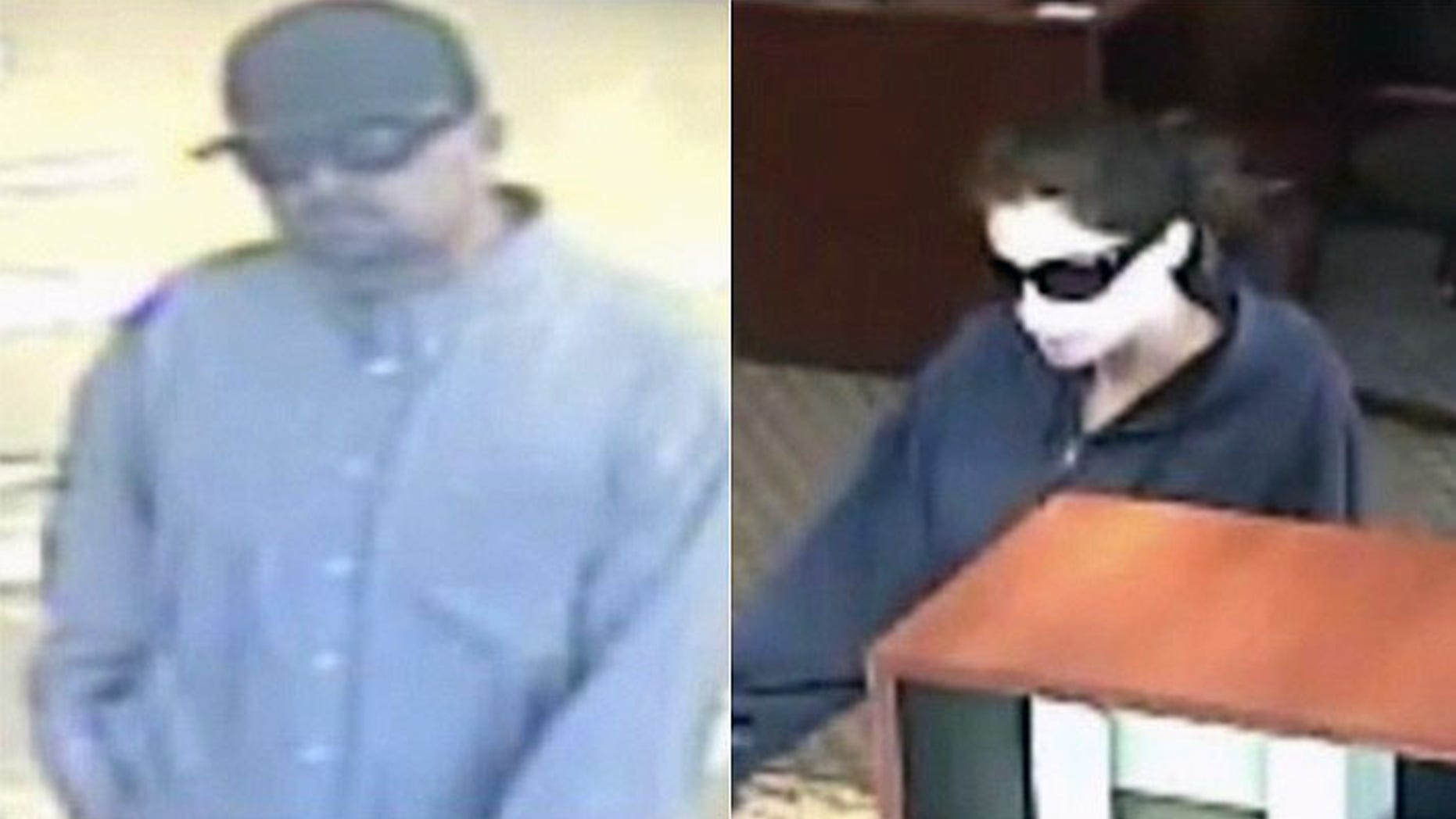 These images taken from surveillance footage show the so-called 'Criss-Cross Bandits'.