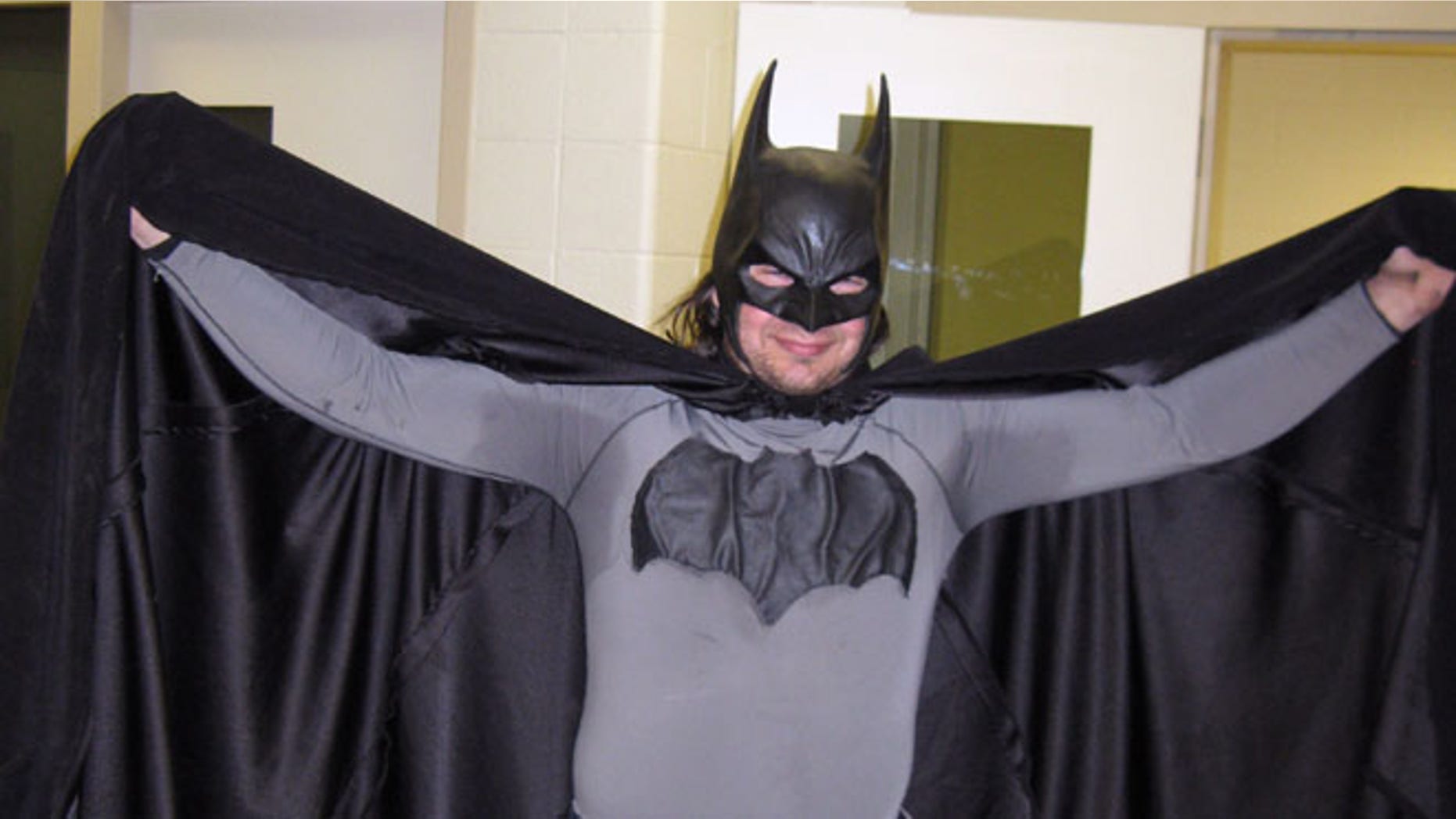 May 11, 2011: In this file photo provided by the Petoskey, Mich., Department of Public Safety shows Mark Williams dressed as Batman, at the Emmet County jail in Petoskey, Mich. Michigan State Police arrested Williams, 33, in his Batman outfit, for resisting and obstructing police in an investigation Saturday, Sept. 29, 2012 at a personal injury accident. Willams wanted to help look for the driver, but his scent kept confusing a police dog in its search.
