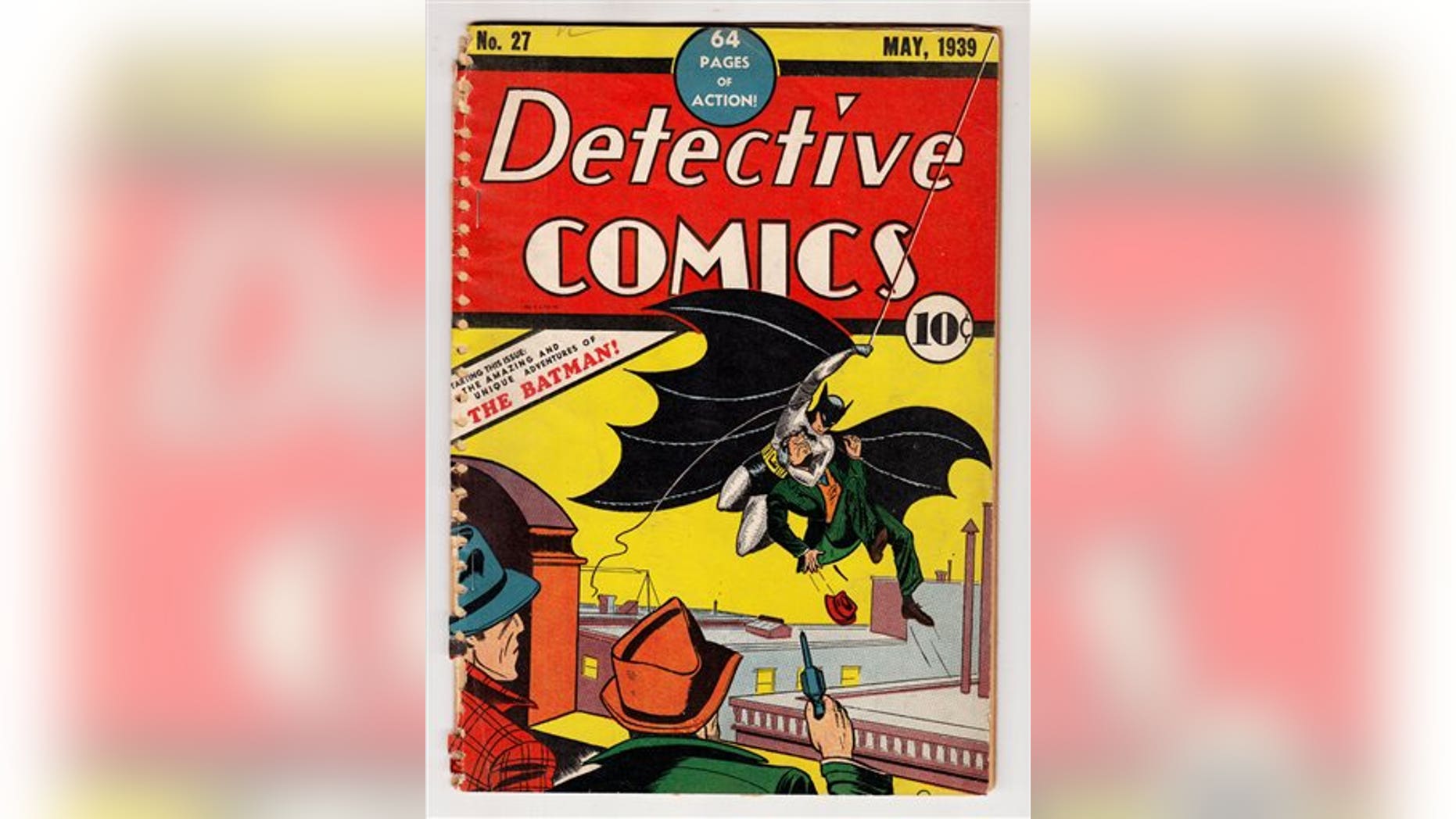 This undated image provided by ComicConnect.com shows a May 1939 copy of Detective Comics, which featured one of the earliest appearances of Batman. The comic is being auctioned online along with a nearly mint copy of the first Incredible Hulk comic book and a 1942 Archie comic book, Archie No. 1, which marked the first time the red-headed character appeared in his own magazine. (AP Photo/ComicConnect.com)