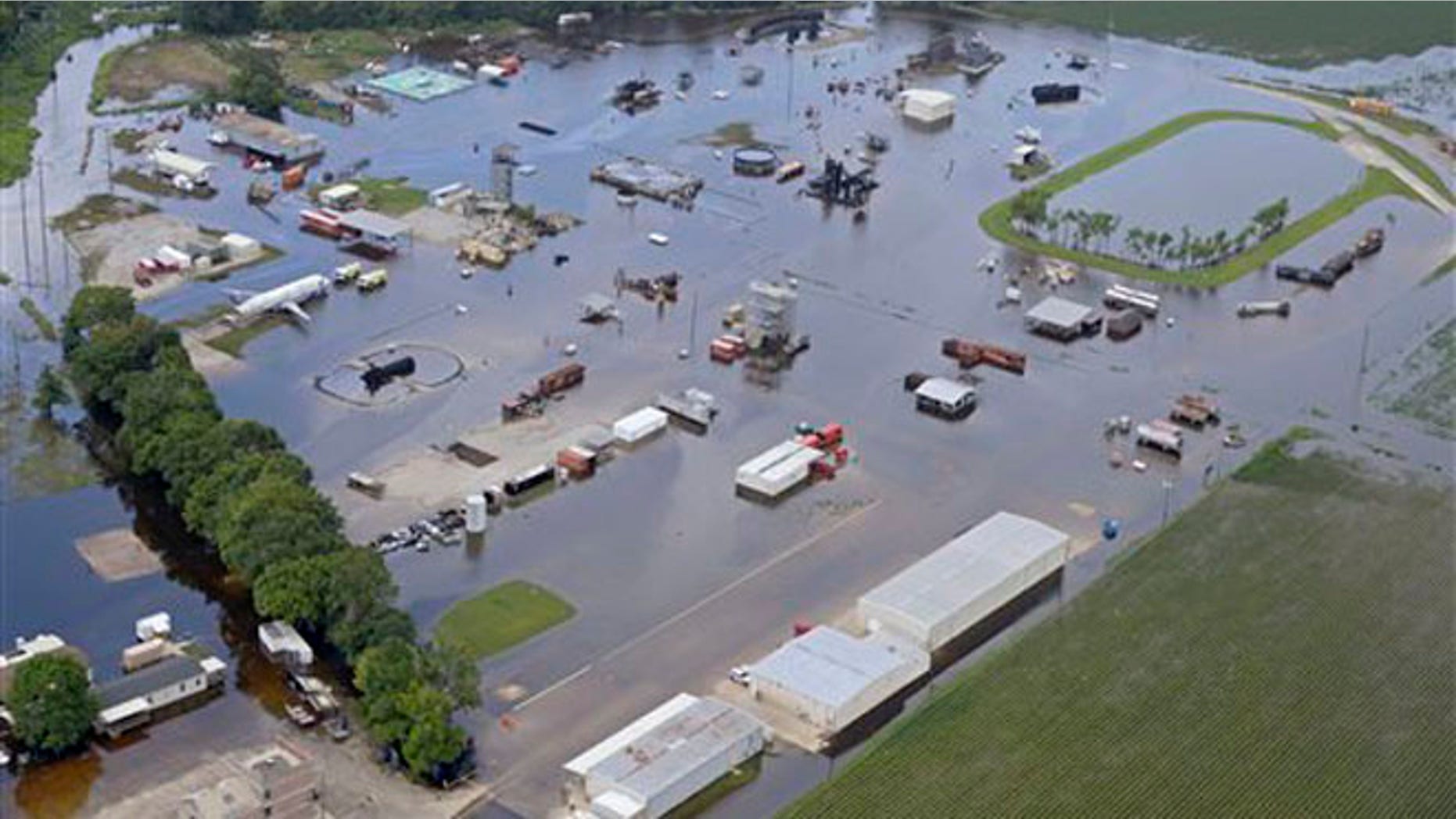 Floodwater covers the site of the LSU Fire and Emergency Training Institute after heavy rains in Baton Rouge on August 16.