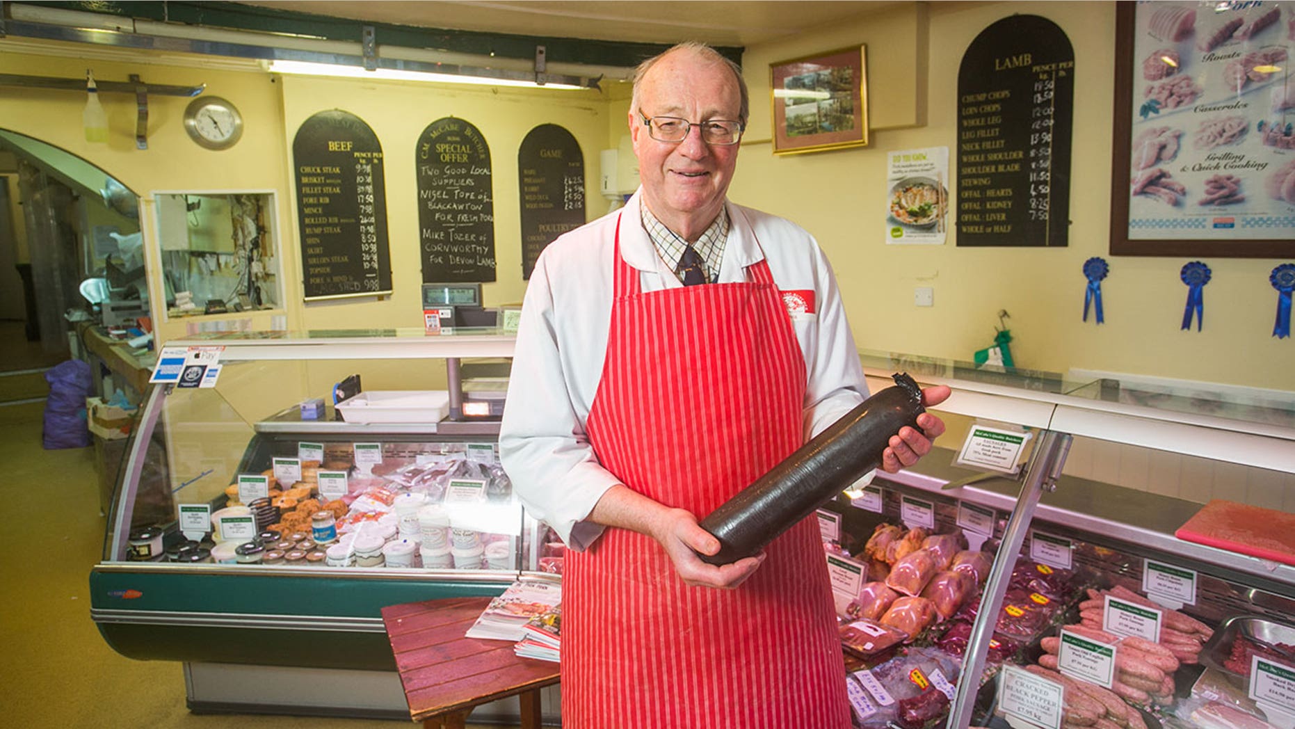 Chris McCabe, a butcher in the English county of Devon, credits the black pudding with saving his life.