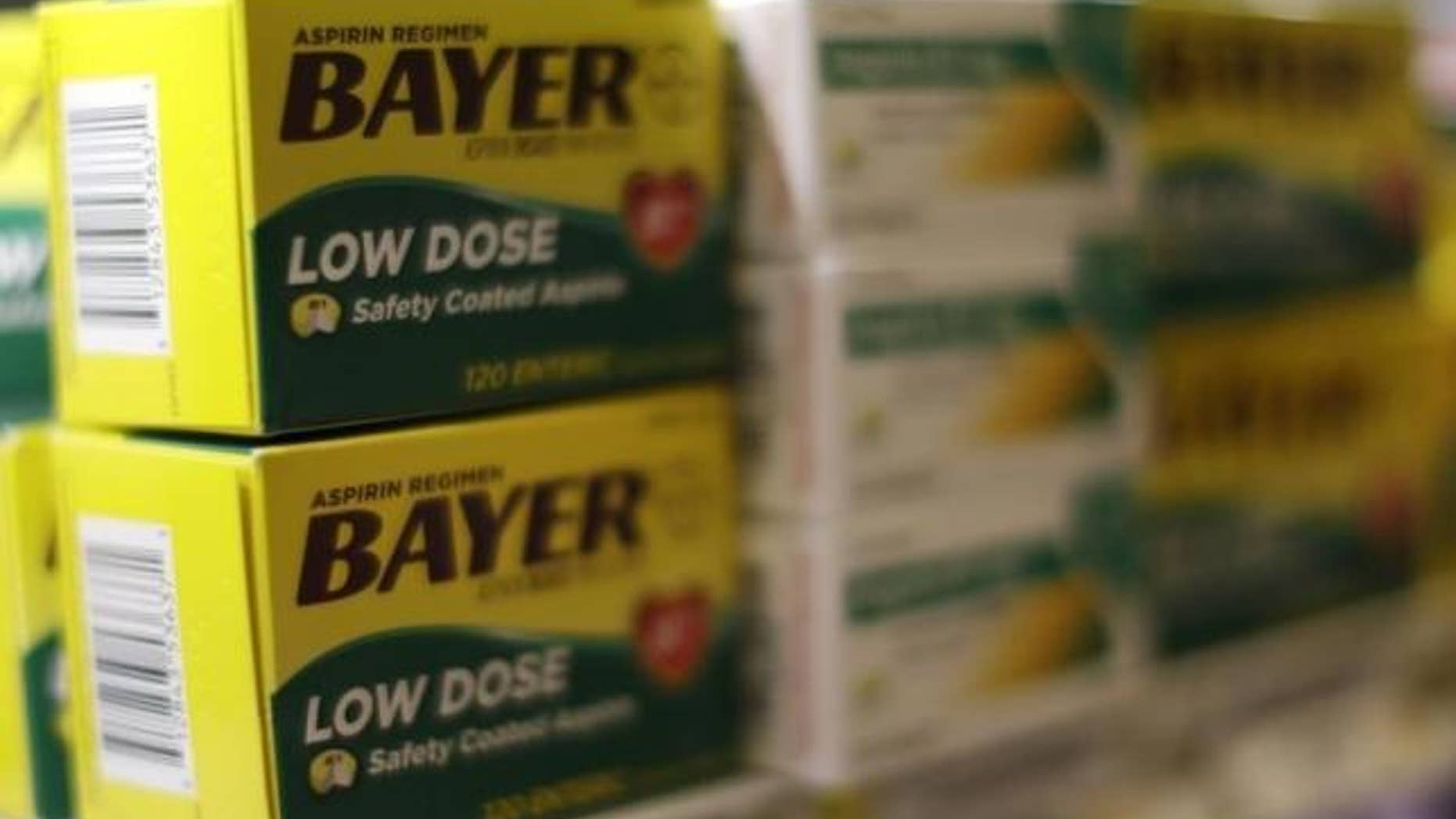 Feb. 13, 2015: Bayer brand aspirin is seen on display at the Safeway store in Wheaton, Maryland.