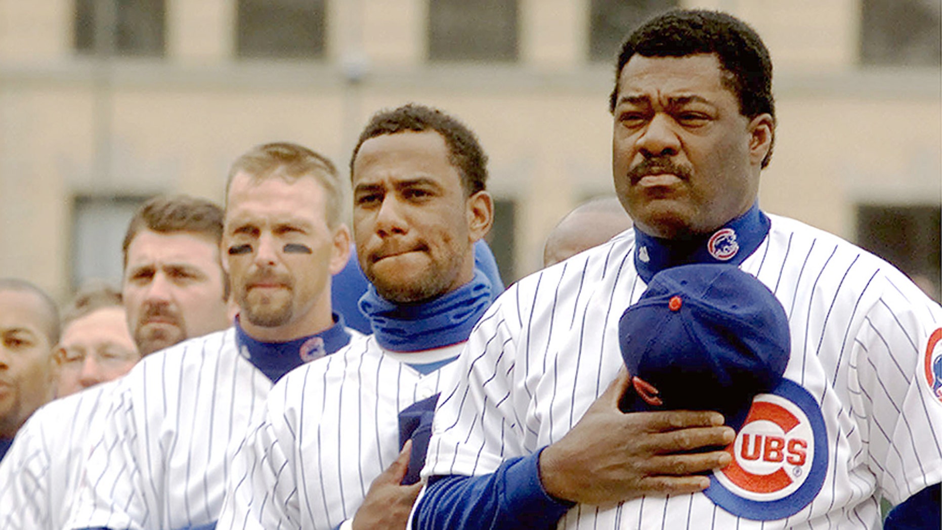 Chicago Cubs manager Don Baylor stands during the National Anthem.