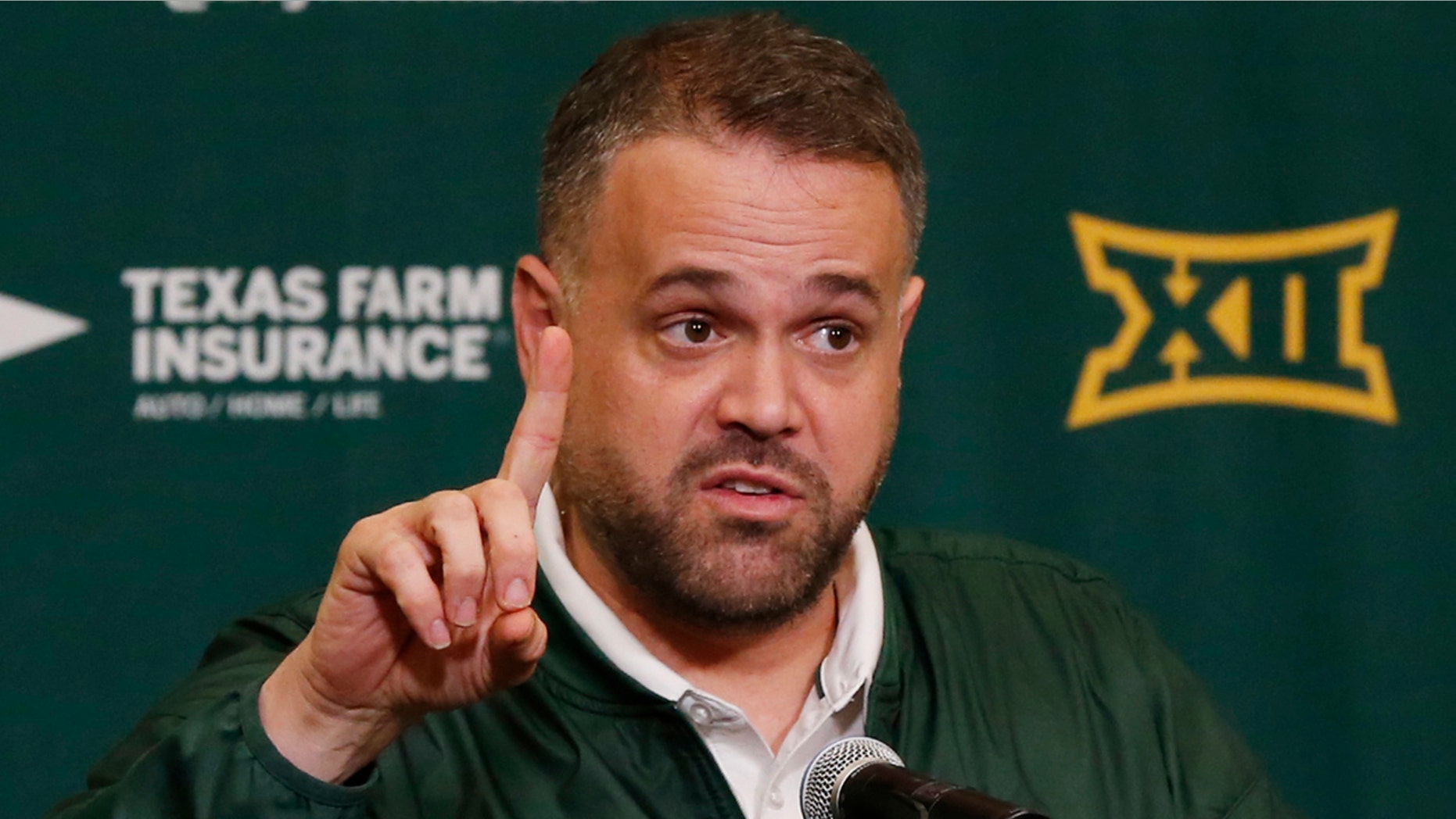 In this Feb. 1, 2017 file photo, Baylor head football coach Matt Rhule talks with reporters at a NCAA college news conference during national signing day in Waco, Texas.