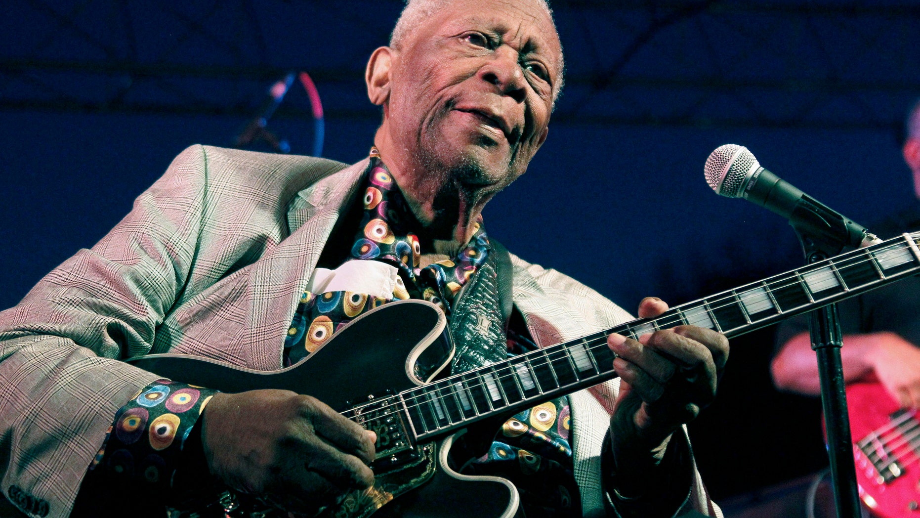 Aug. 22, 2012. B.B. King performs at the 32nd annual B.B. King Homecoming, a concert on the grounds of an old cotton gin where he worked as a teenager in Indianola, Miss.