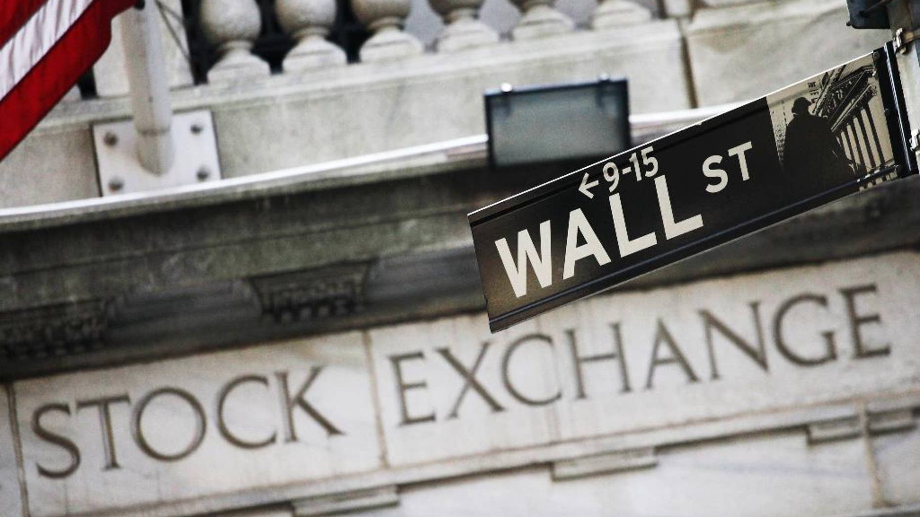 FILE - This July 16, 2013 file photo shows a Wall Street street sign outside the New York Stock Exchange in New York. U.S. stock indexes edged lower in early trading Thursday, Feb. 26, 2015 as investors weighed new economic data on unemployment benefit claims, consumer prices and orders for long-lasting manufactured goods. Oil prices resumed their recent slide. (AP Photo/Mark Lennihan, File)