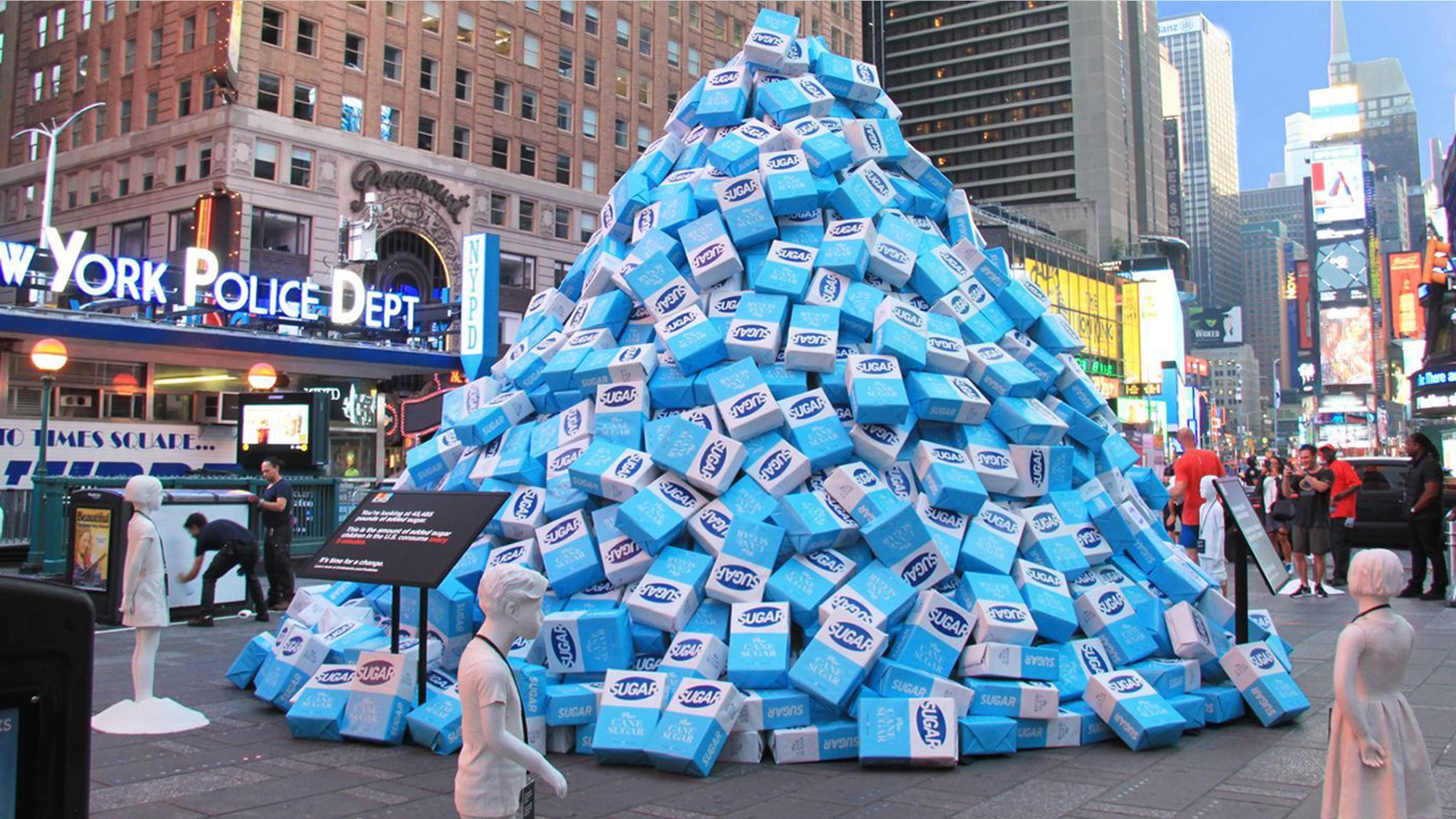 Kind Snacks installed a display in Times Square featuring 50,000 pounds of sugar
